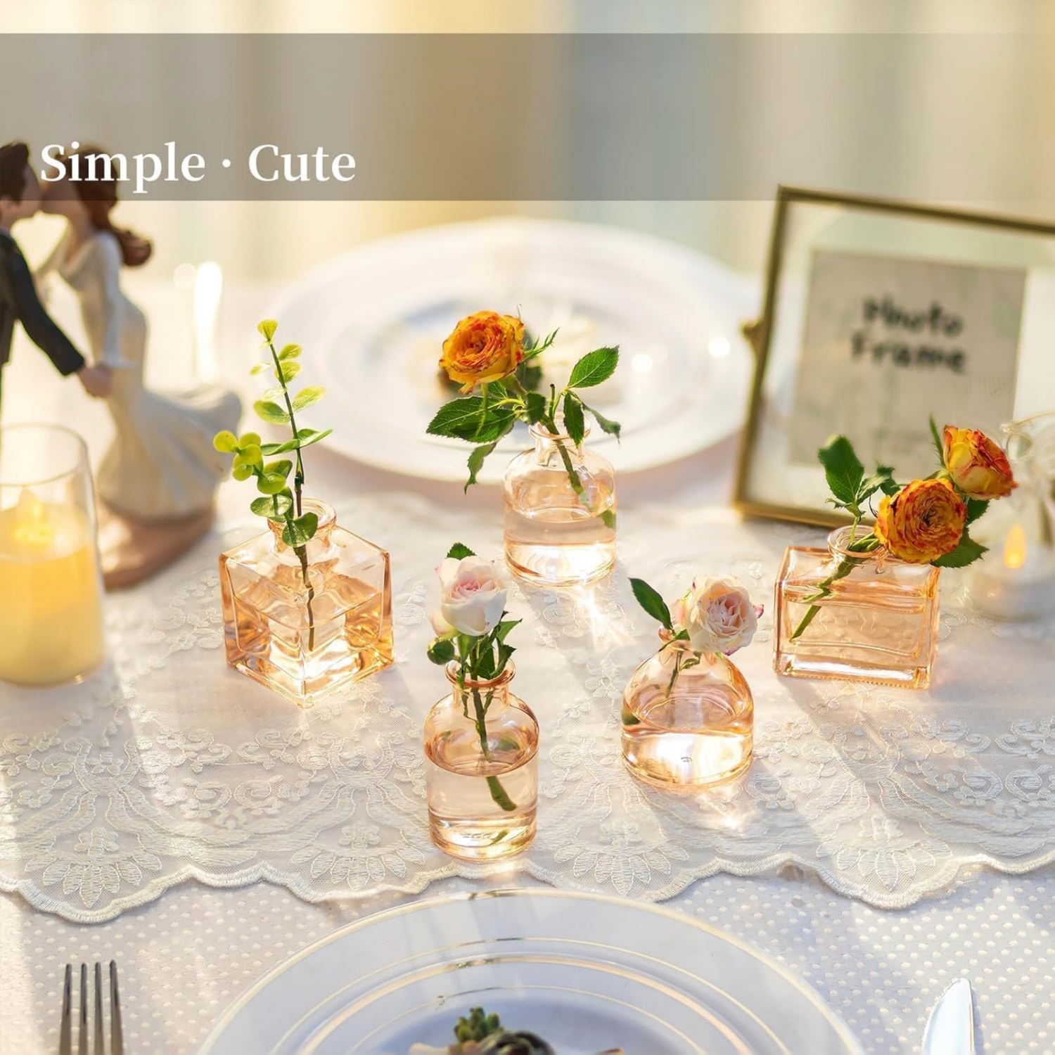 NIERBO Glass Bud Vases for Centerpieces: Champagne Mini Flower Vase Set of 20 Bulk Modern Decor Small Vase for Flowers Cute Decorative Wedding Table