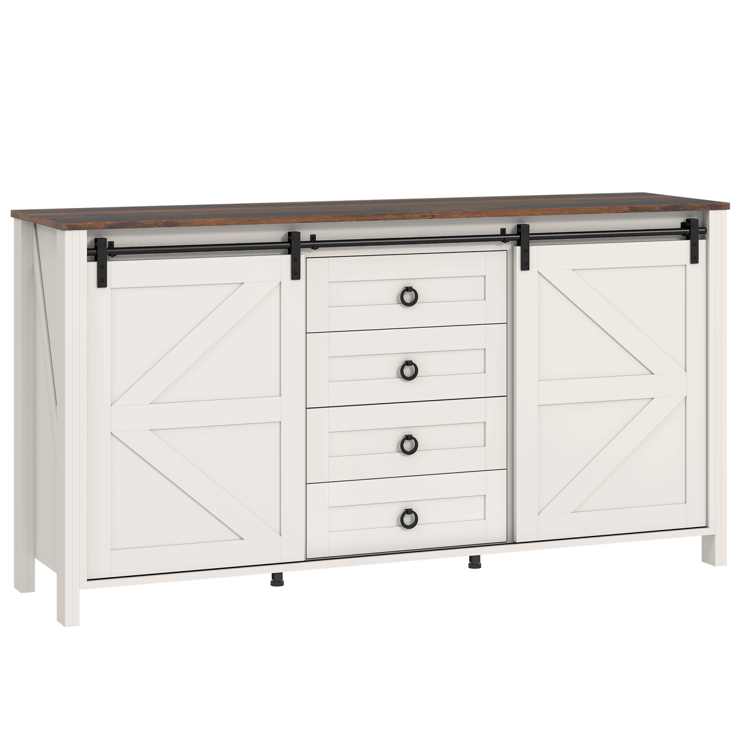 HOMCOM Farmhouse Sideboard Buffet Cabinet with Storage, 60" Kitchen Cabinet with 2 Sliding Barn Doors, 4 Drawers and 2 Adjustable Shelves, Coffee Bar