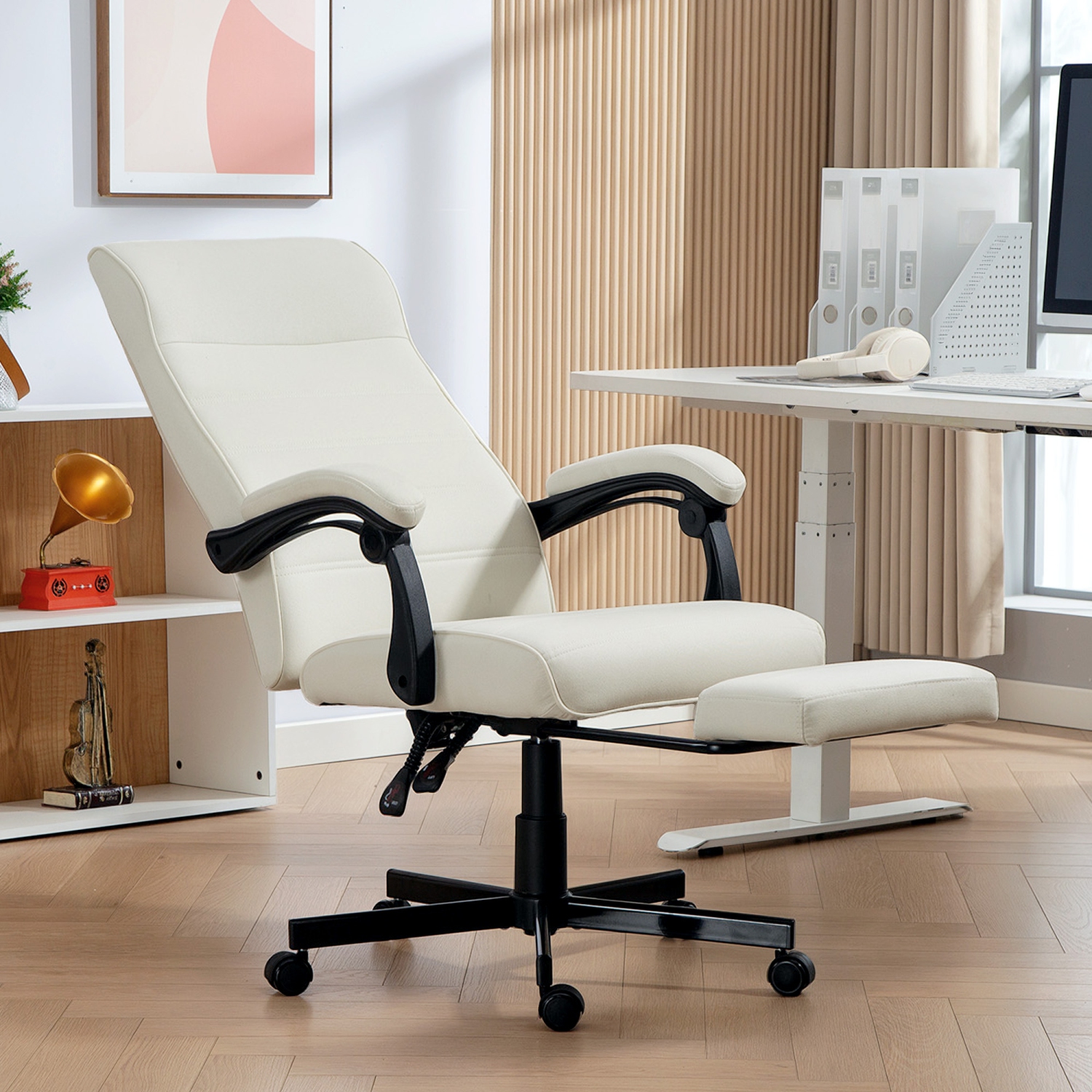 Chaise de bureau Vinsetto, chaise de bureau d'ordinateur à dossier haut en lin, fauteuil inclinable pivotant à hauteur réglable, repose-pieds et