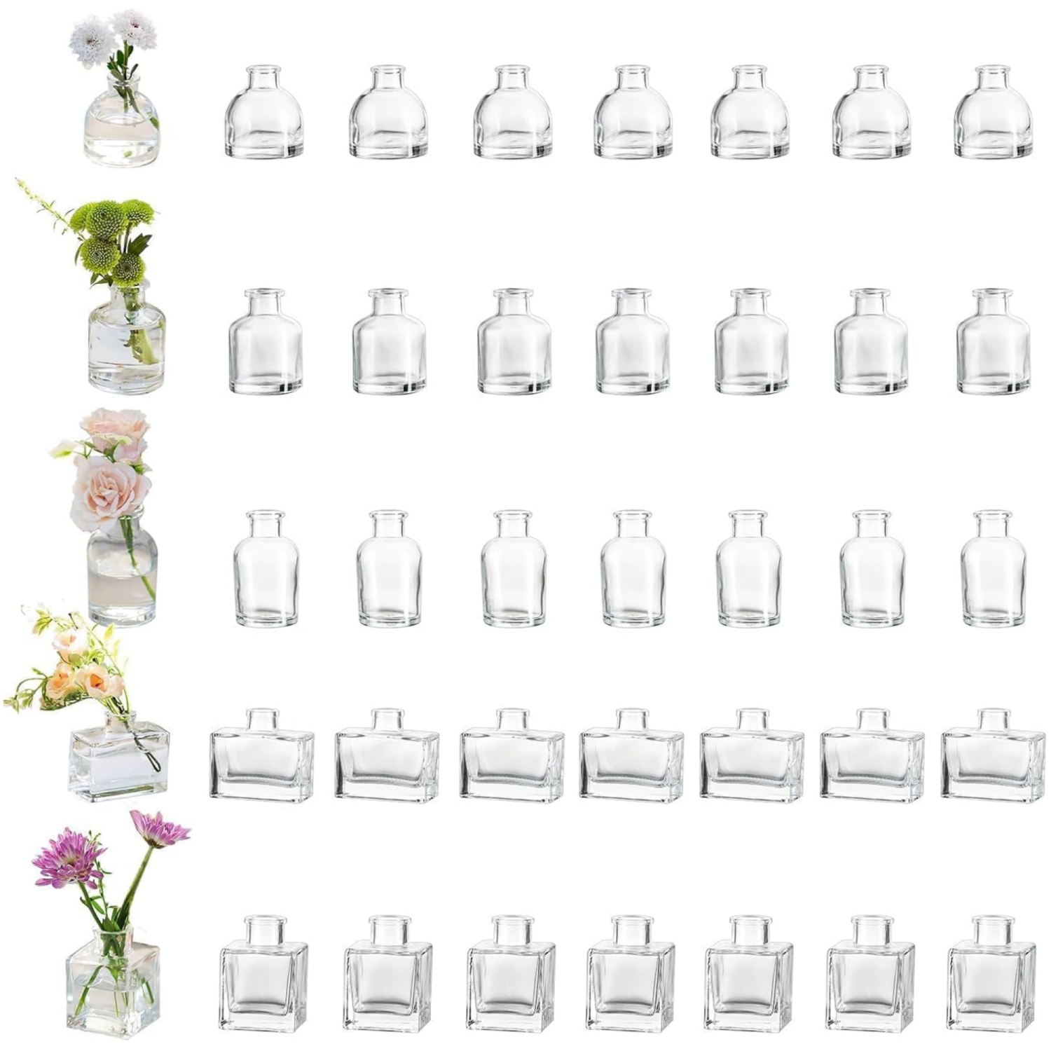 NIERBO Glass Bud Vases for Centerpieces: Clear Mini Flower Vase Set of 40 Bulk Modern Decor Small Vase for Flowers Cute Decorative Wedding Table