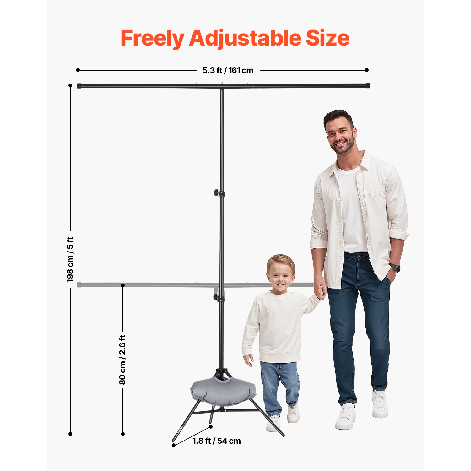 VEVOR 5 x 6.5 ft Backdrop Stand, Adjustable Photo Backdrop Stand Kit, Portable Background Backdrop Stand with 3 Crossbars, Heavy Duty Projector