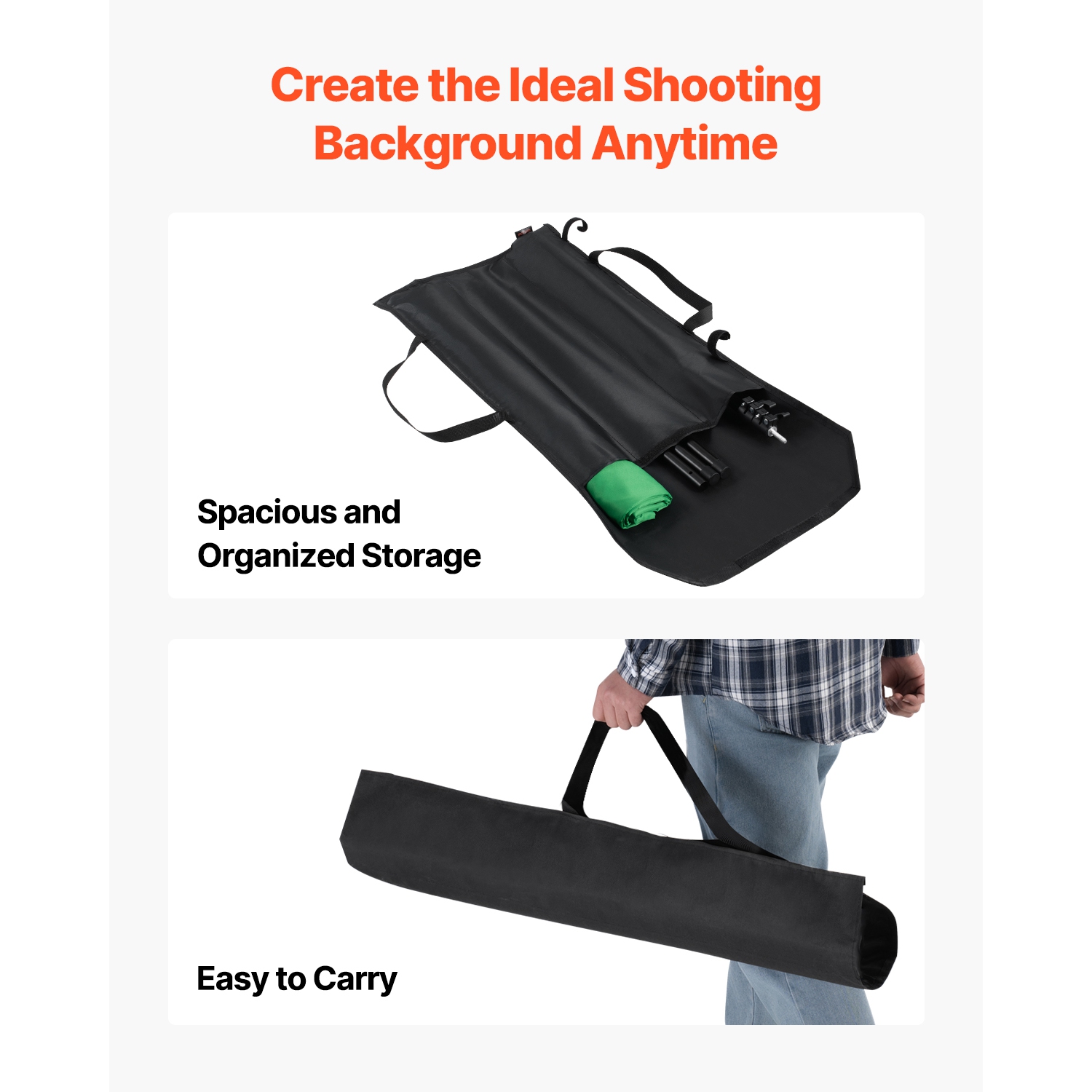 VEVOR 5 x 6.5 ft Backdrop Stand, Adjustable Photo Backdrop Stand Kit, Portable Background Backdrop Stand with 3 Crossbars, Heavy Duty Projector