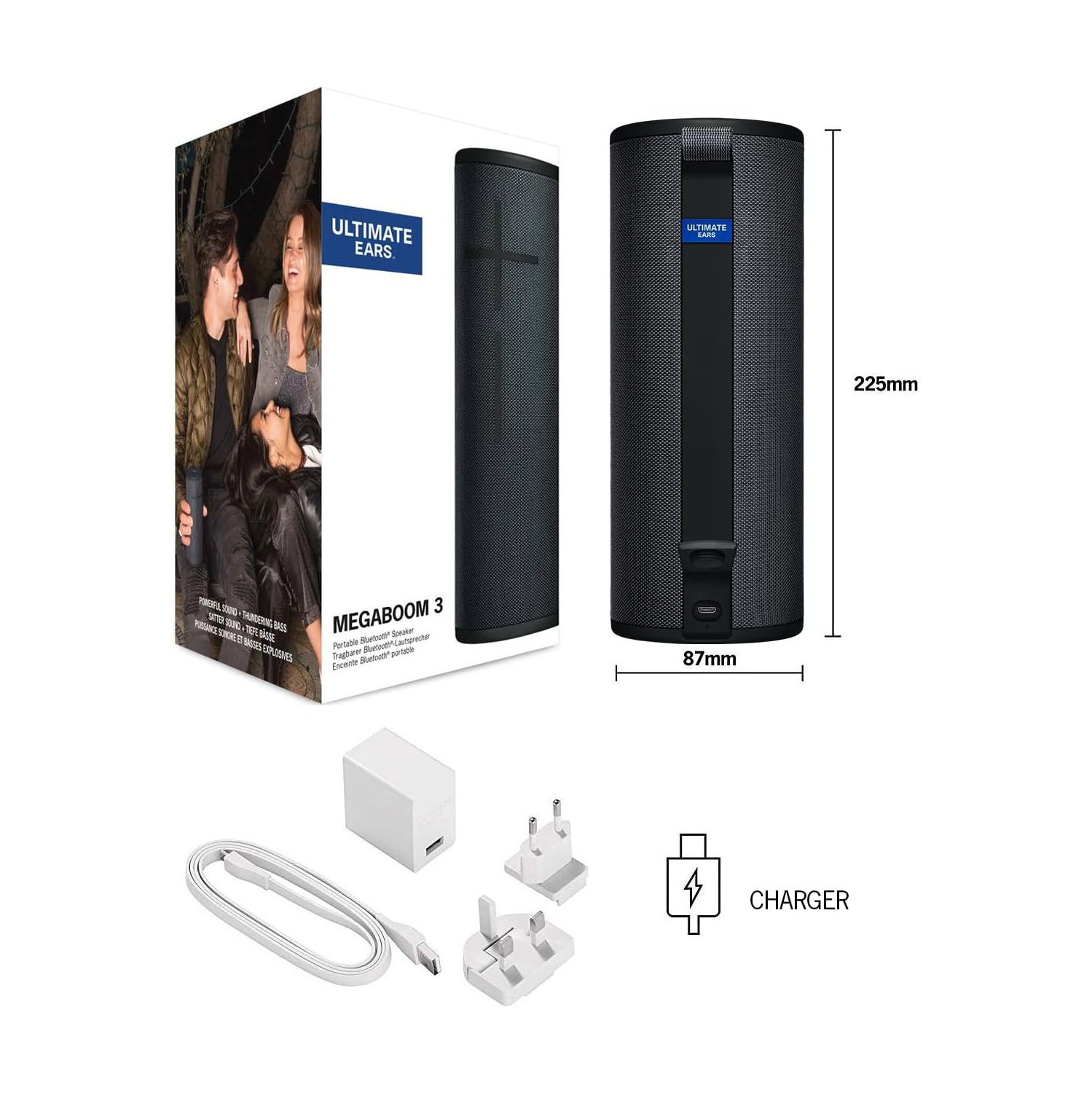 Haut-parleur sans fil portatif Bluetooth MEGABOOM 3 d'Ultimate Ears - Noir nocturne (984-001390)