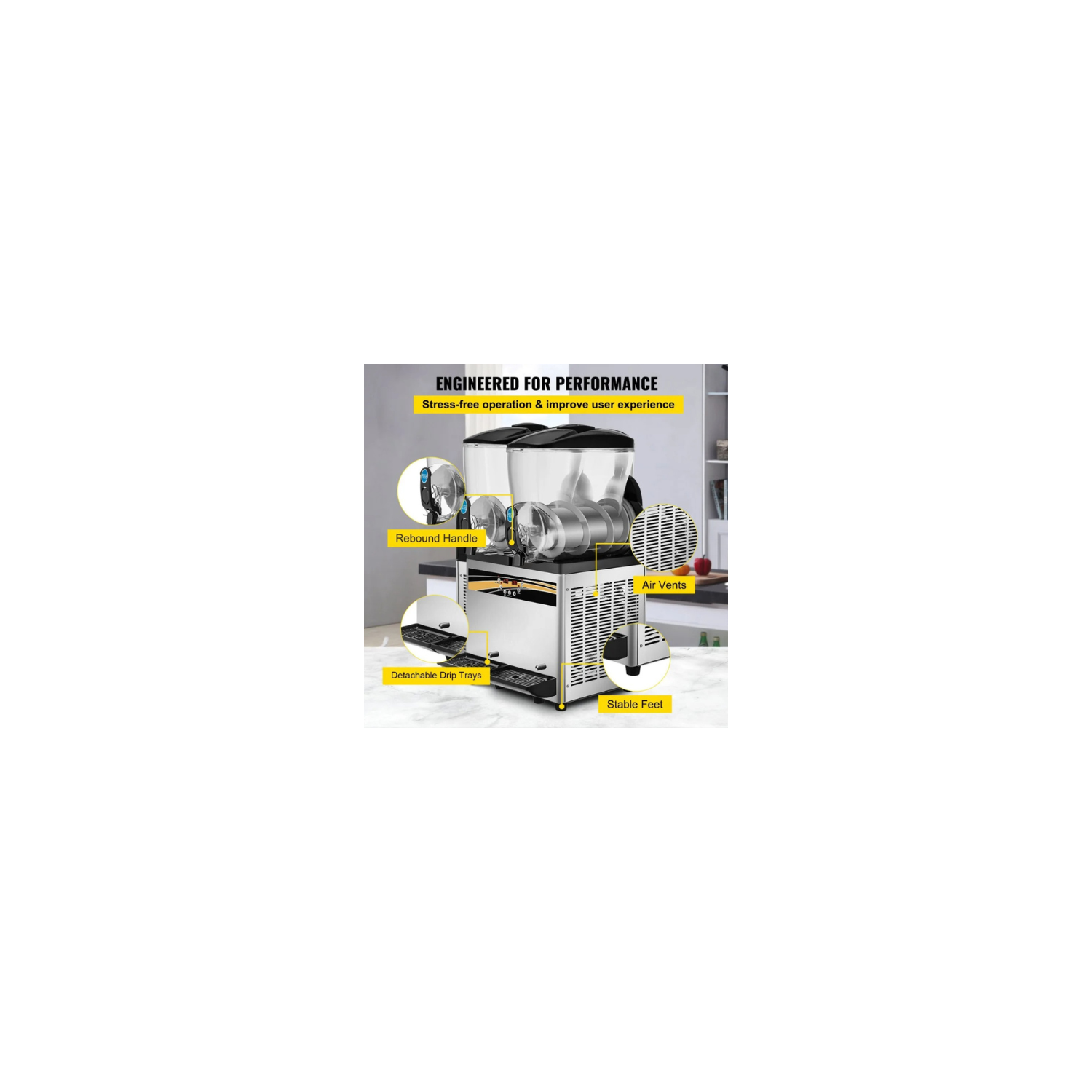 VEVOR X-300 Commercial Slushy Machine, 15L×2 Tank Margarita Maker, 1000W Stainless Steel Frozen Drink & Smoothie Machine for Cafés, Bars,