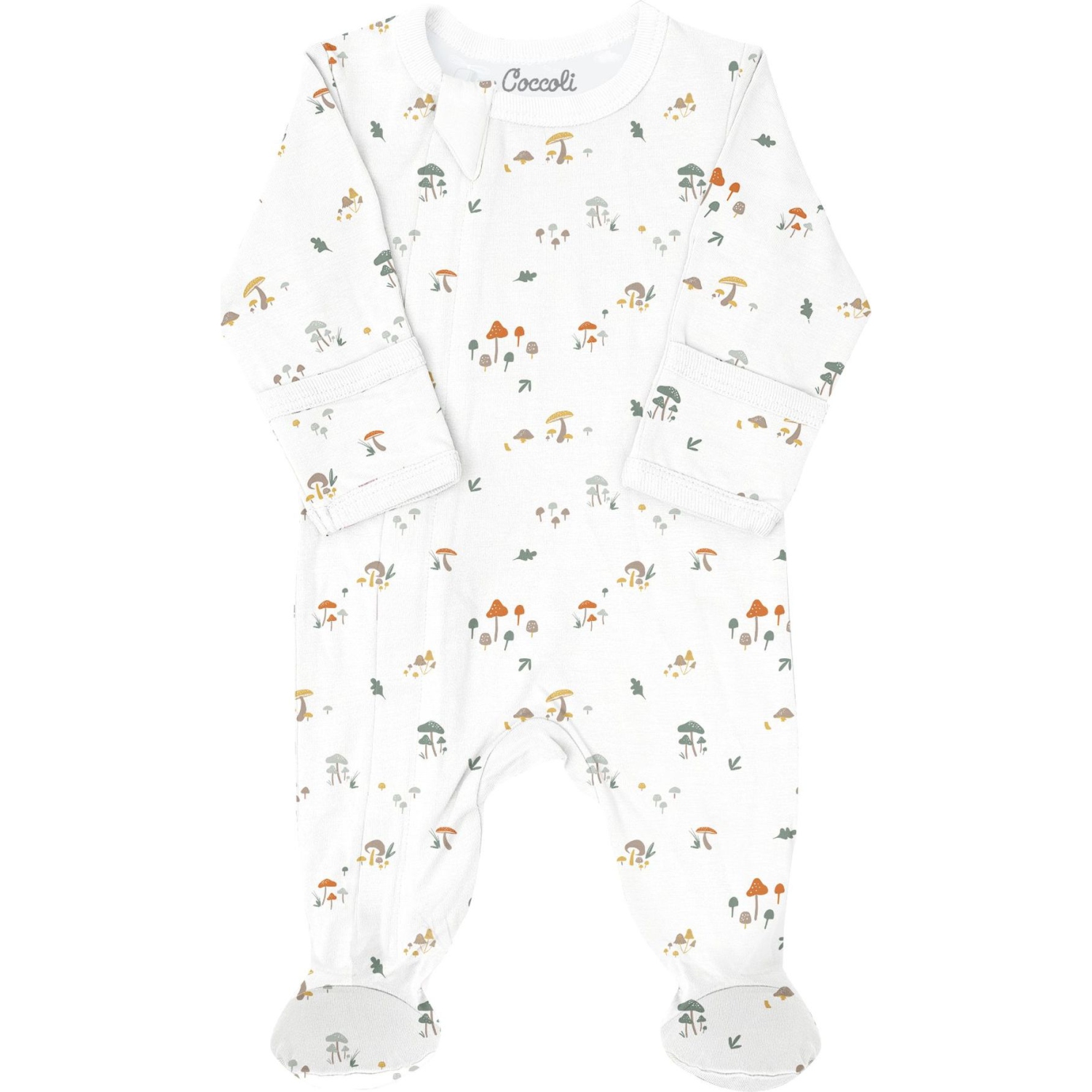 Coccoli Cotton-Modal Zippered Footie Sleeper - Mushrooms on Cream