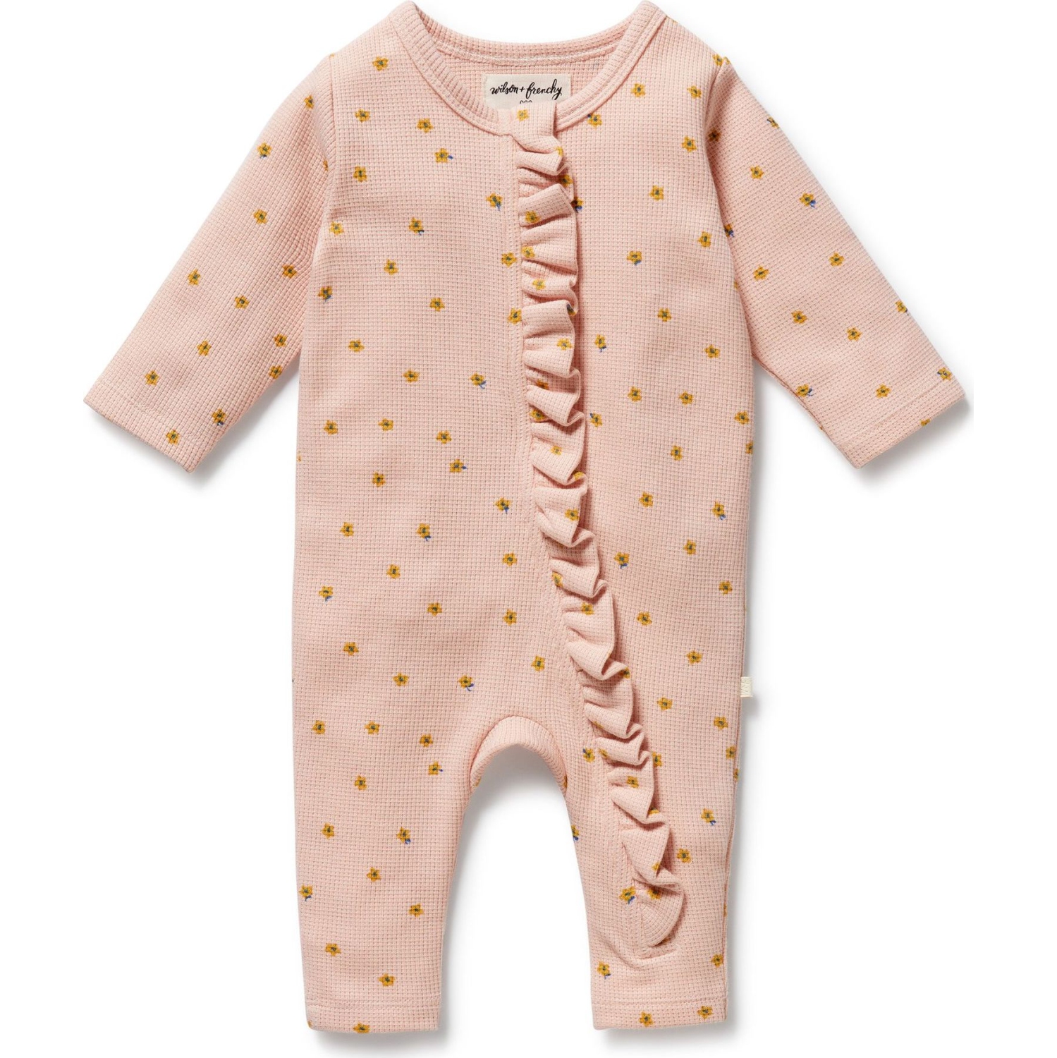 Wilson+Frenchy Organic Waffle Ruffle Zipsuit - Little Fleur