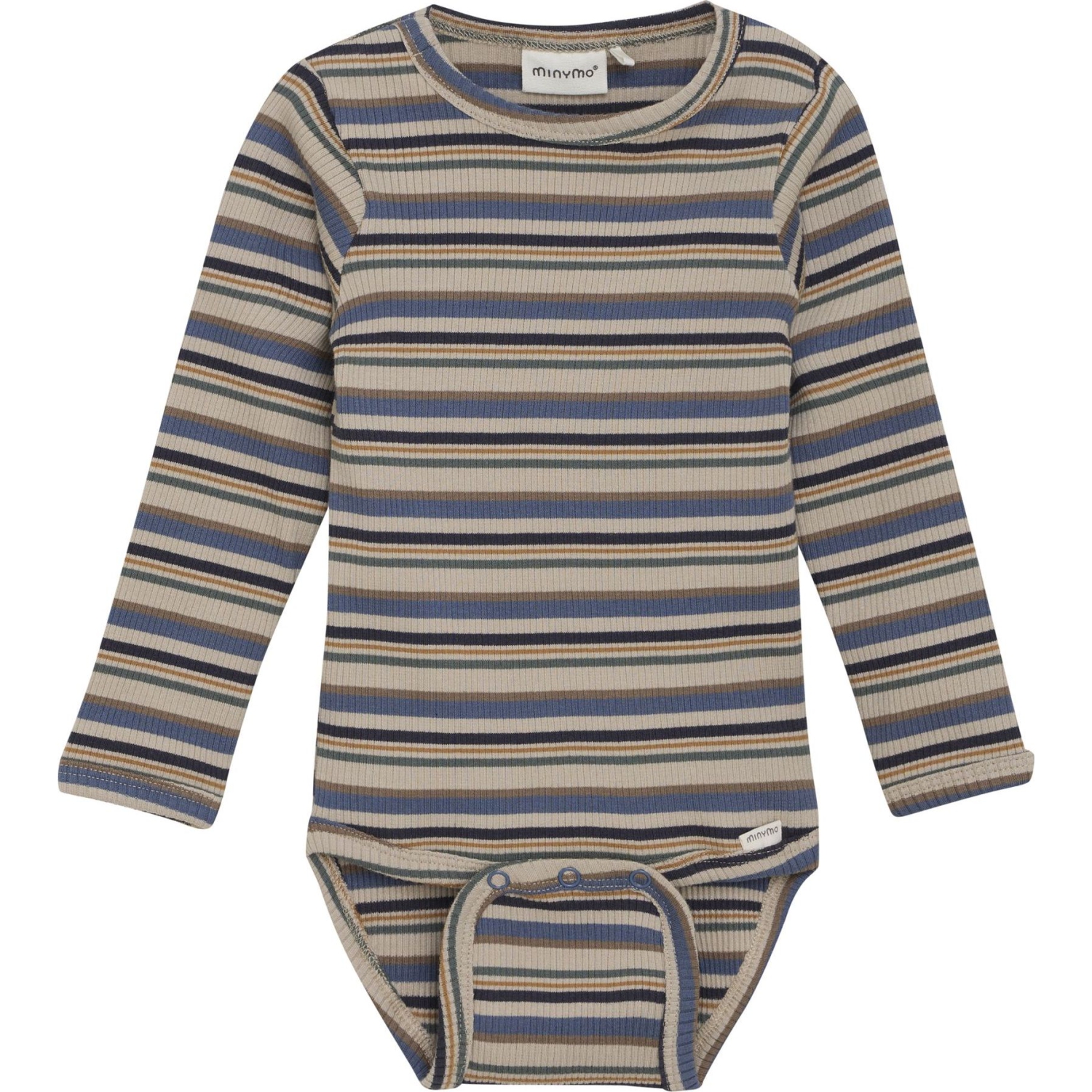 Minymo Long-Sleeve Rib Bodysuit - China Blue Stripes