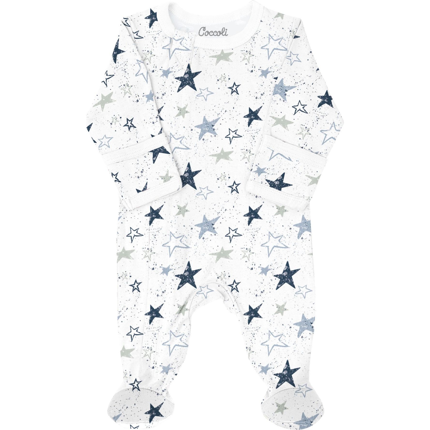 Coccoli Cotton-Modal Zippered Footie Sleeper - Stars on Cream