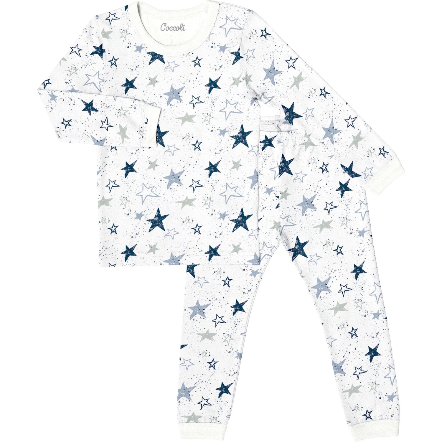 Pyjama à manches longues Coccoli en coton-modal - Étoiles sur crème