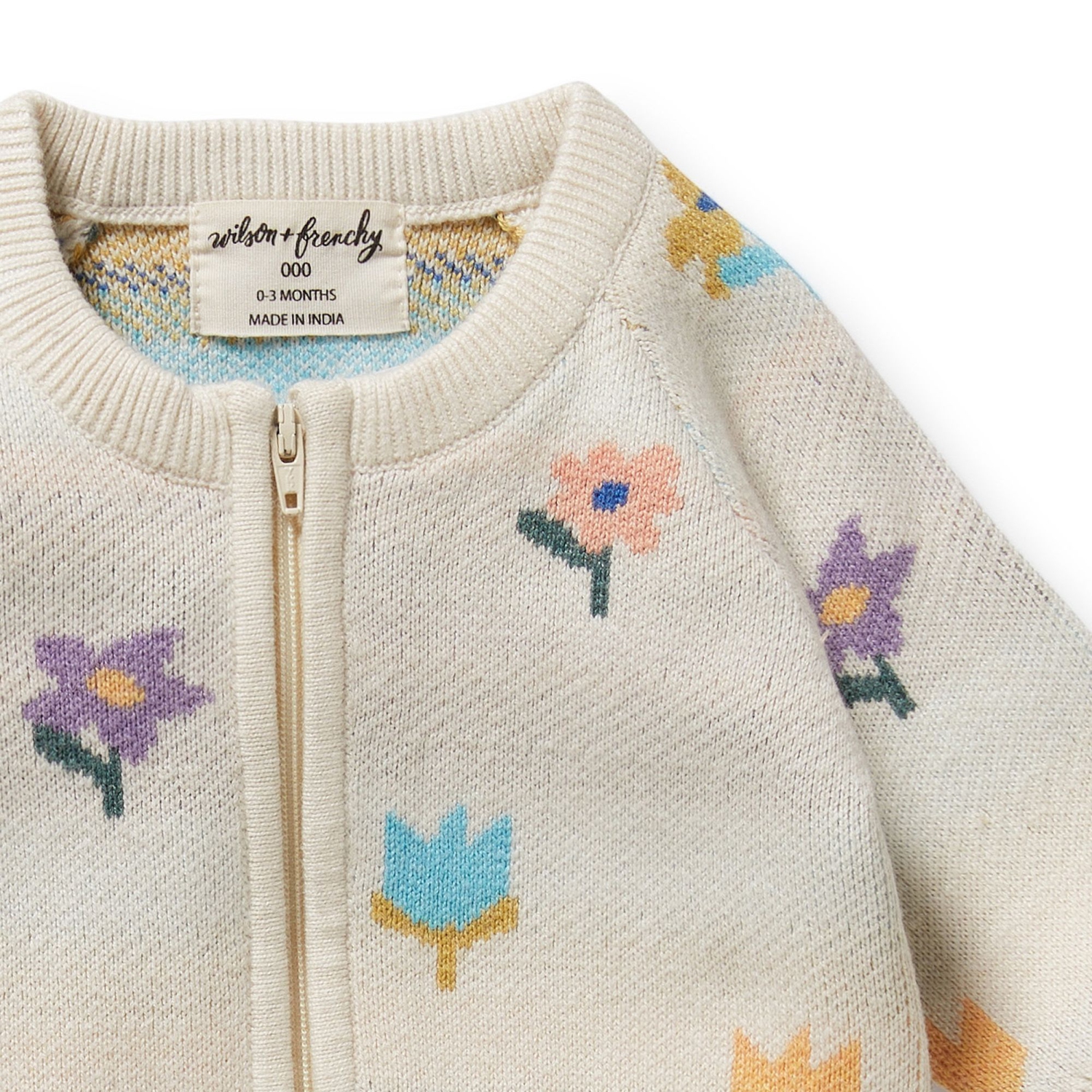 Combinaison grandiose en tricot jacquard biologique Wilson+Frenchy - Fleur pop