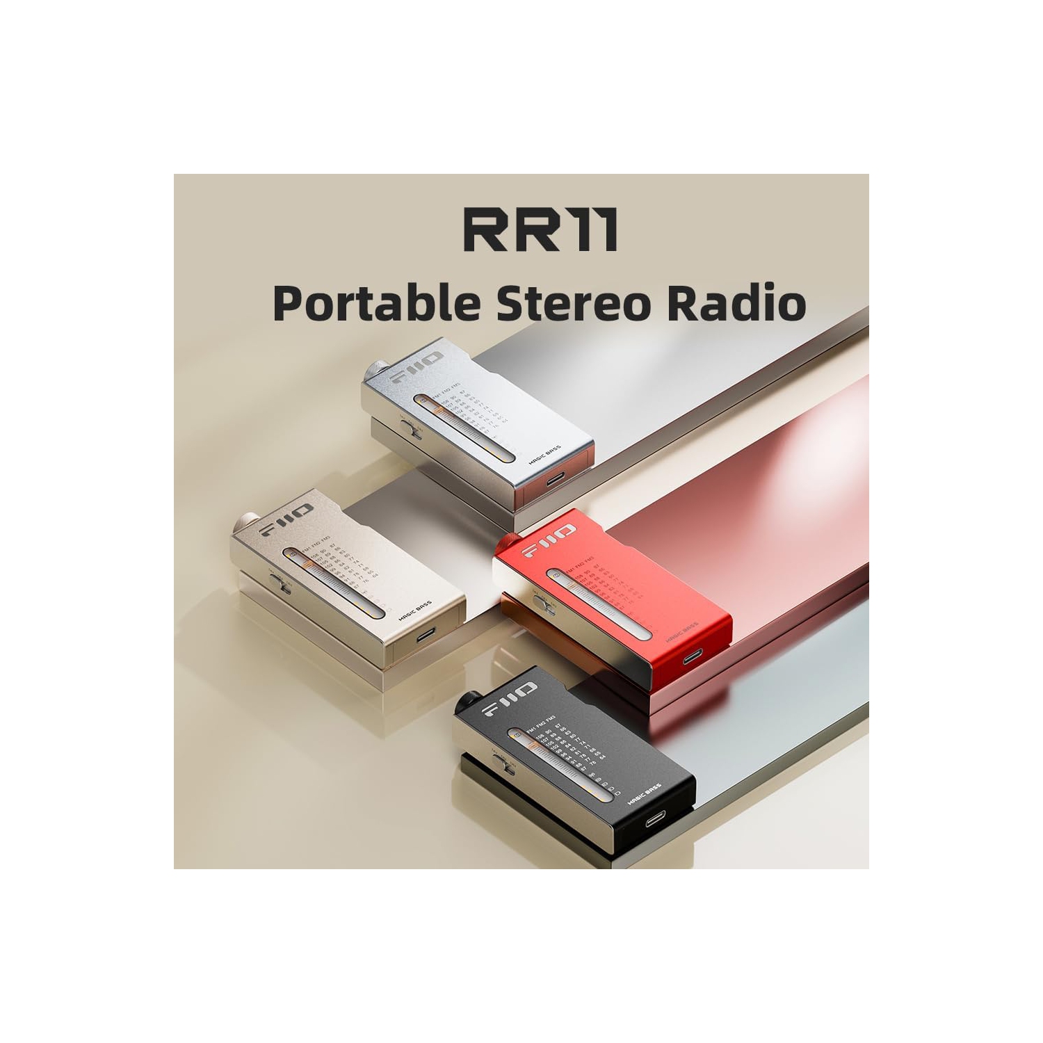 FiiO RR11 Portable HiFi FM Stereo Radio Receiver with Analog PVR Tuning, BASS+3D Sound Effects, 64MHz-108MHz