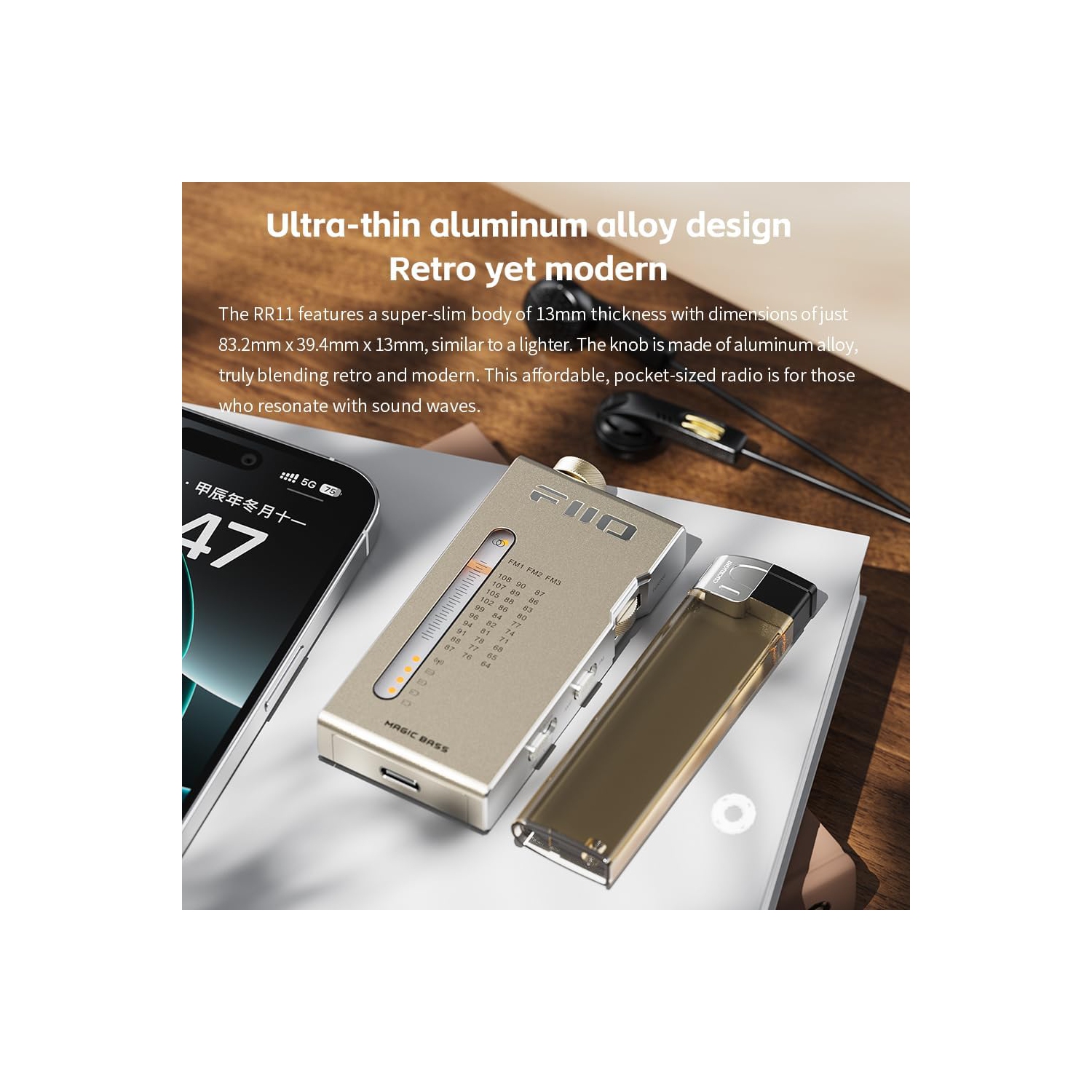 FiiO RR11 Portable HiFi FM Stereo Radio Receiver with Analog PVR Tuning, BASS+3D Sound Effects, 64MHz-108MHz