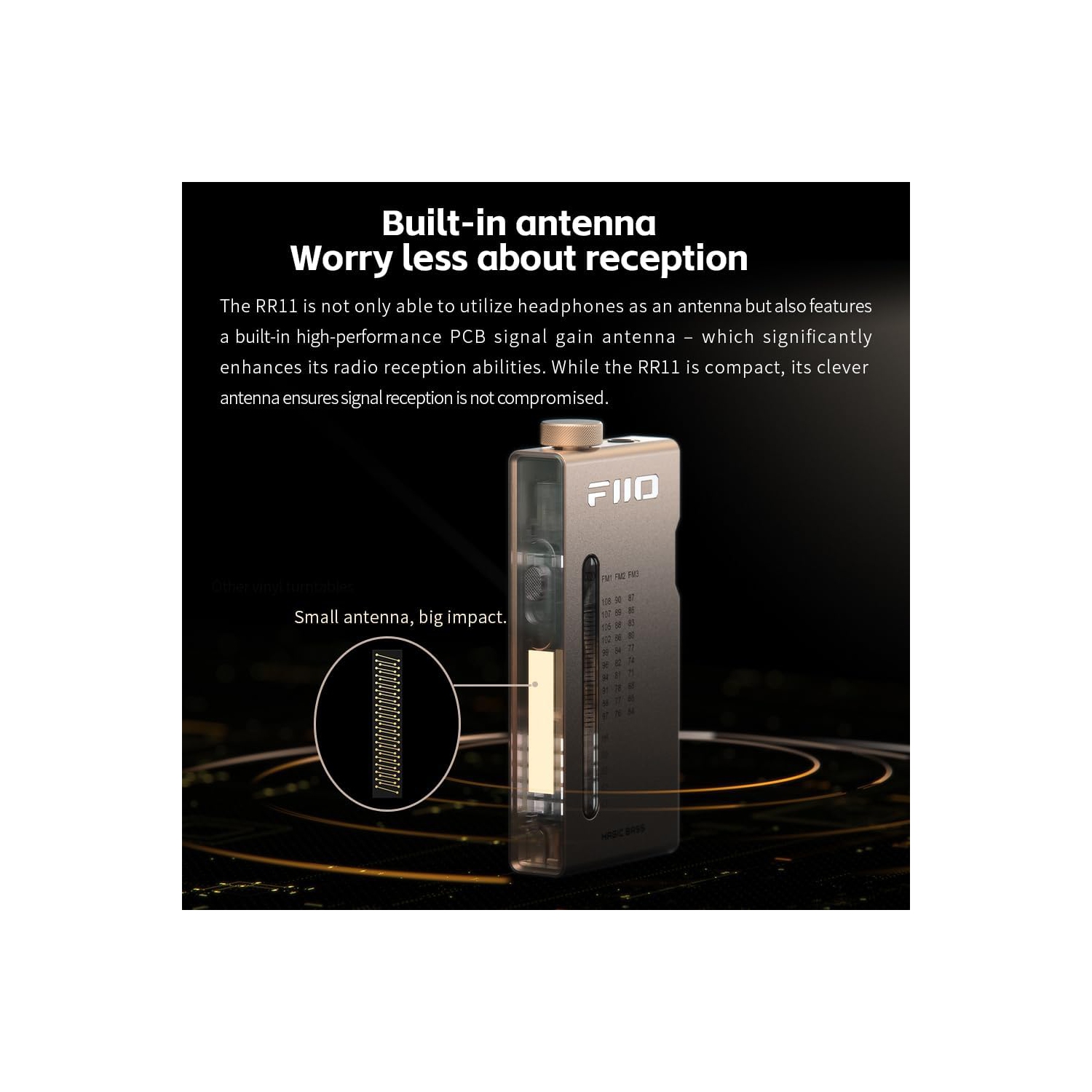 FiiO RR11 Portable HiFi FM Stereo Radio Receiver with Analog PVR Tuning, BASS+3D Sound Effects, 64MHz-108MHz