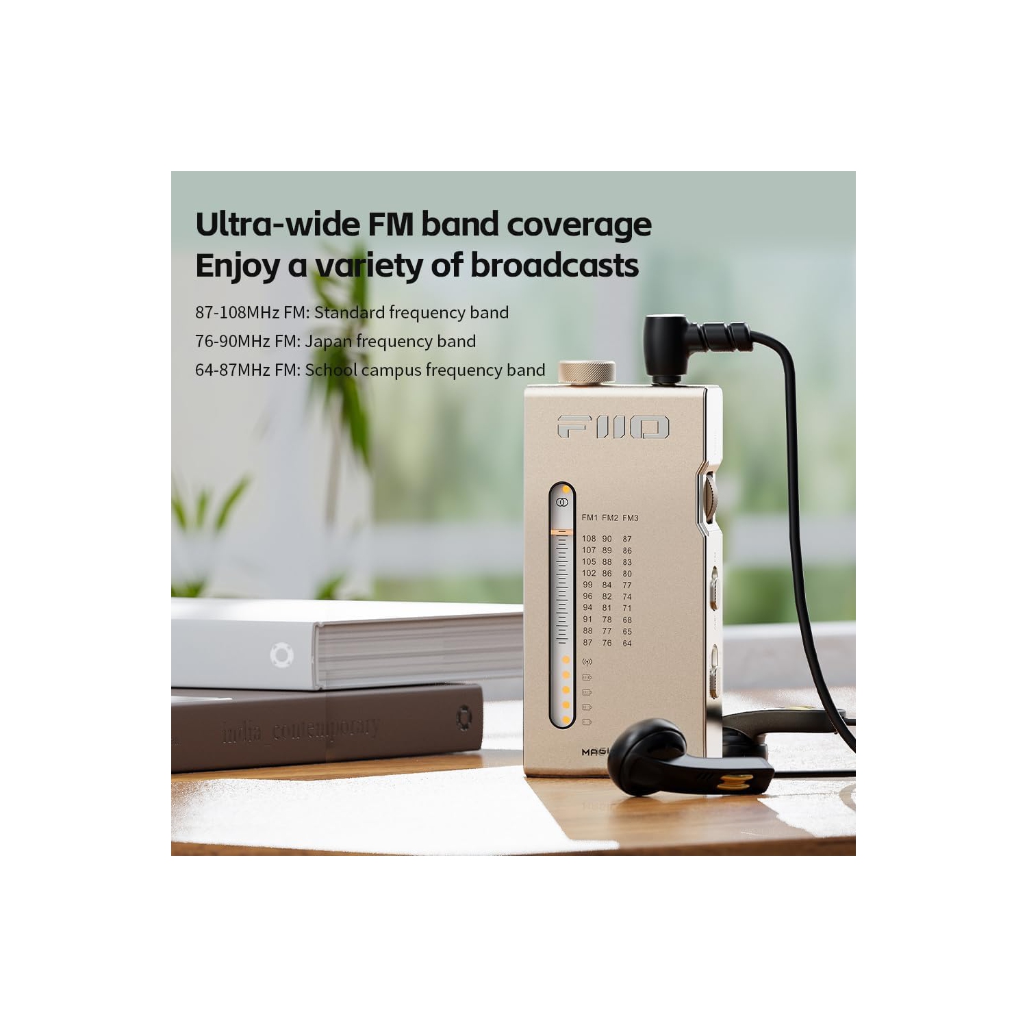 FiiO RR11 Portable HiFi FM Stereo Radio Receiver with Analog PVR Tuning, BASS+3D Sound Effects, 64MHz-108MHz