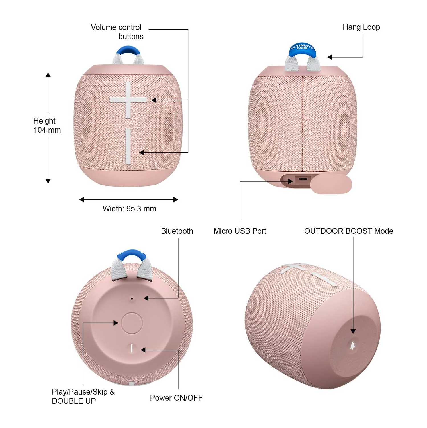 Remis à neuf - Ultimate Ears Wonderboom 2, haut-parleur Bluetooth portatif sans fil, son Big Bass 360, étanche et hermétique à la poussière IP67,