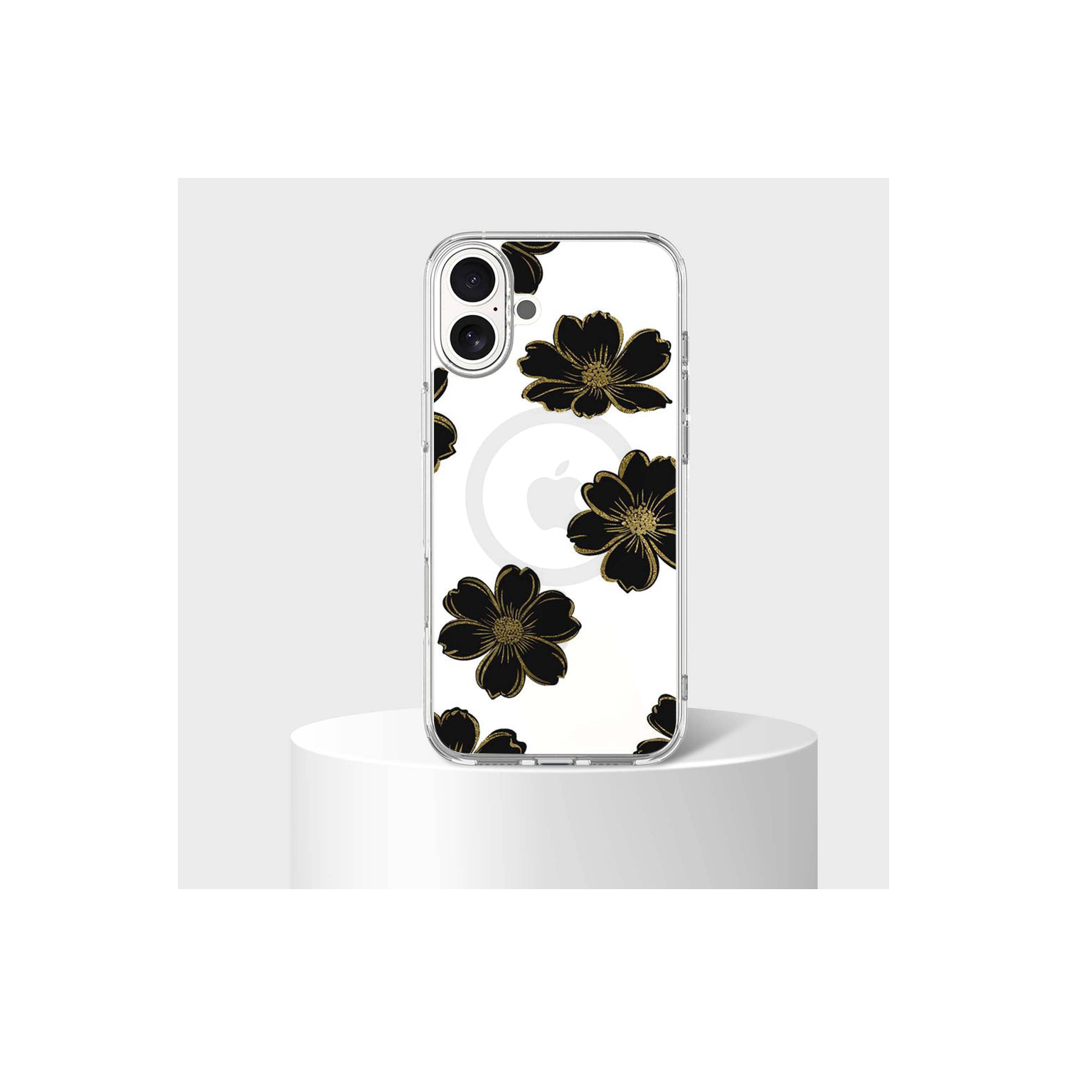 Étui transparent fleur noire MagSafe pour iPhone 16