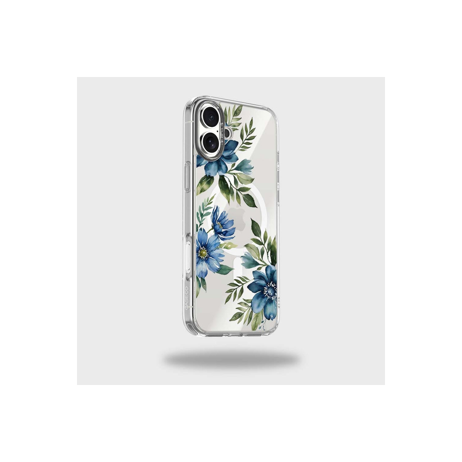 MagSafe iPhone 16 Blue Floral Clear Case