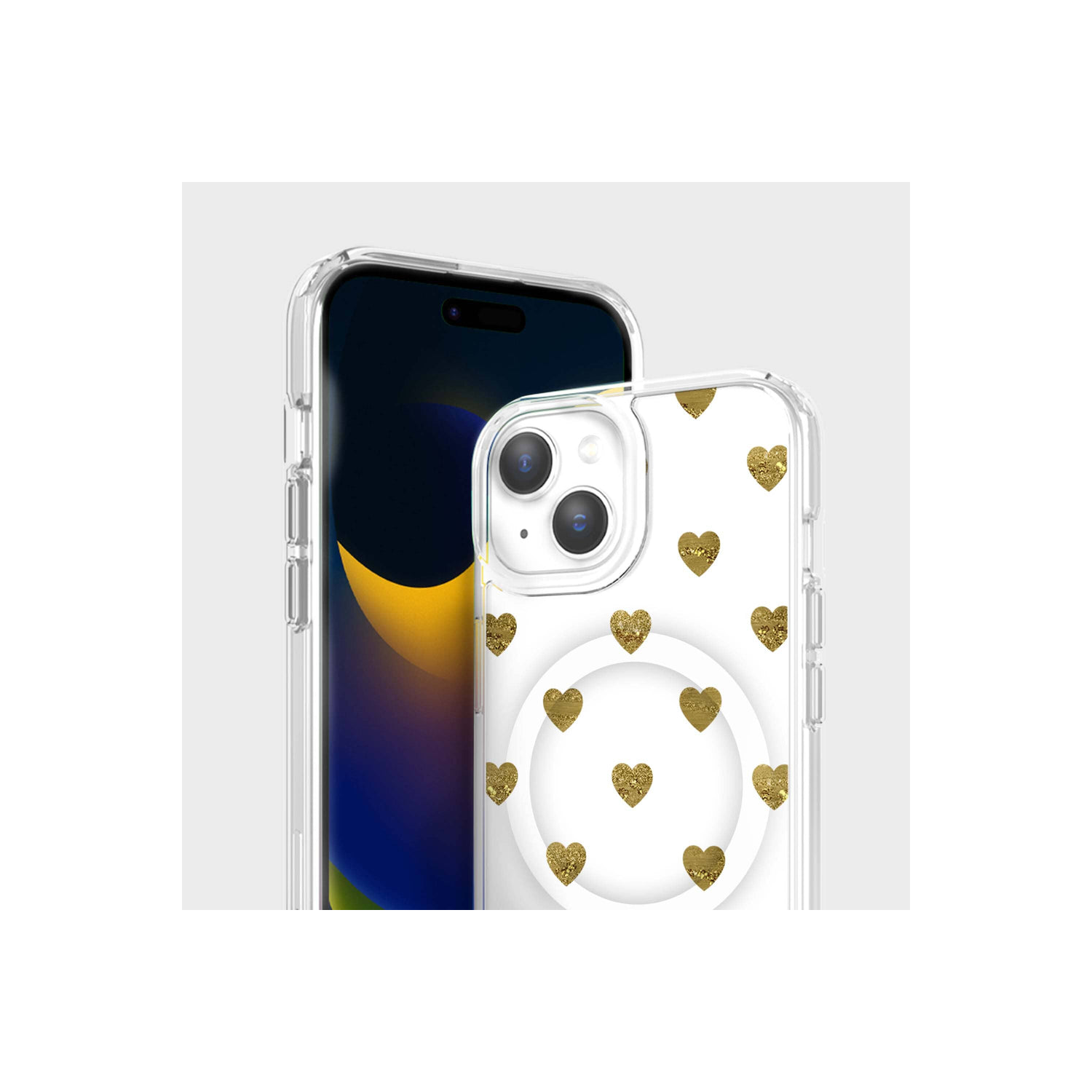 Étui transparent en coeur prune dorée avec MagSafe pour iPhone 16e