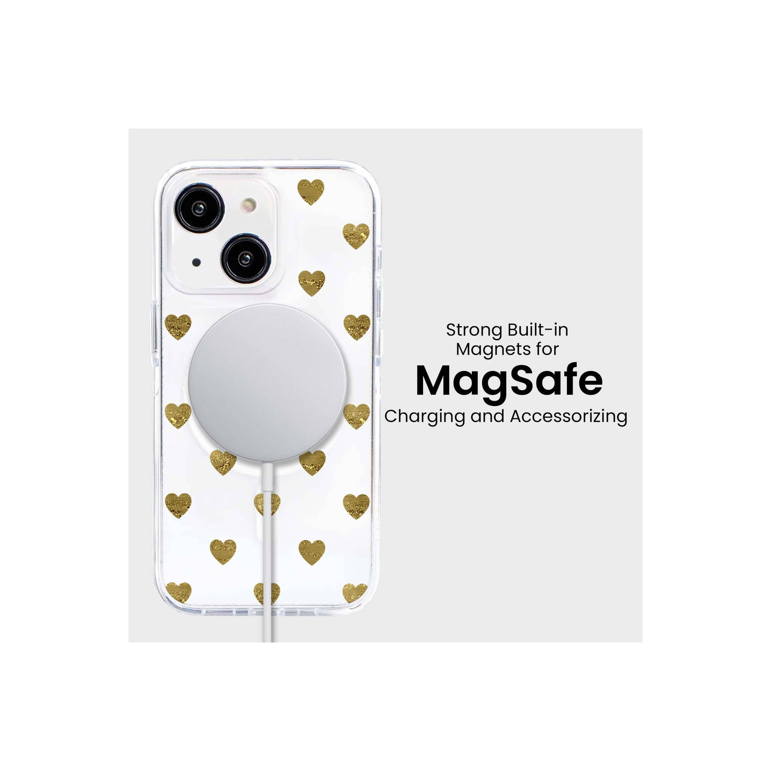 Étui transparent en coeur prune dorée avec MagSafe pour iPhone 16e