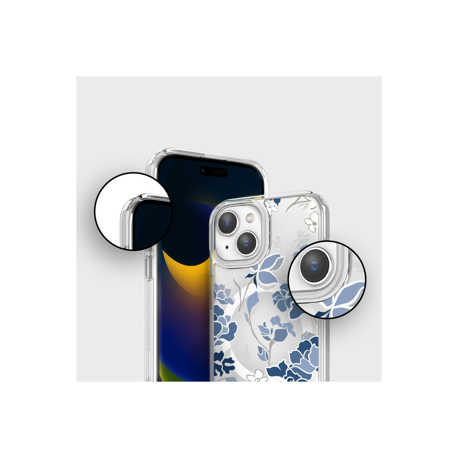 Étui transparent à motif bleu avec MagSafe pour iPhone 16e