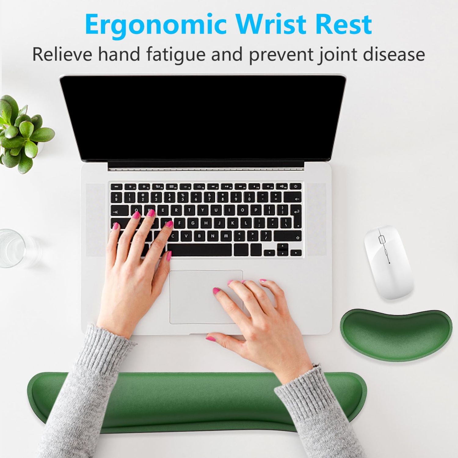 Keyboard Wrist Rest, Memory Foam Wrist Cushion for Desk Mats Support, Cute Typing Pain Relief Keyboard Mouse Pad Rests Set with Non-Slip Base for