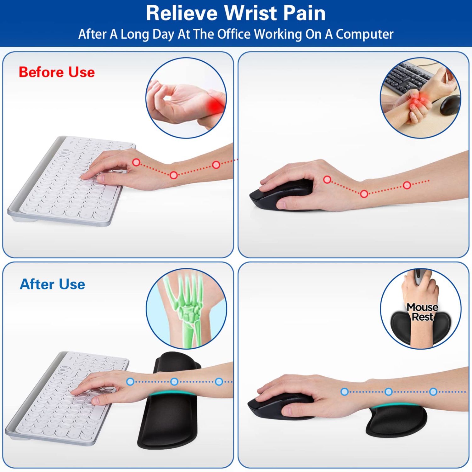 Keyboard Wrist Rest, Wrist Rest Pad and Mouse Wrist Rest Kit, Soft Fabric Memory Foam Gaming Wrist Rest Cushion Support Pad, Easy Typing Pain Relief