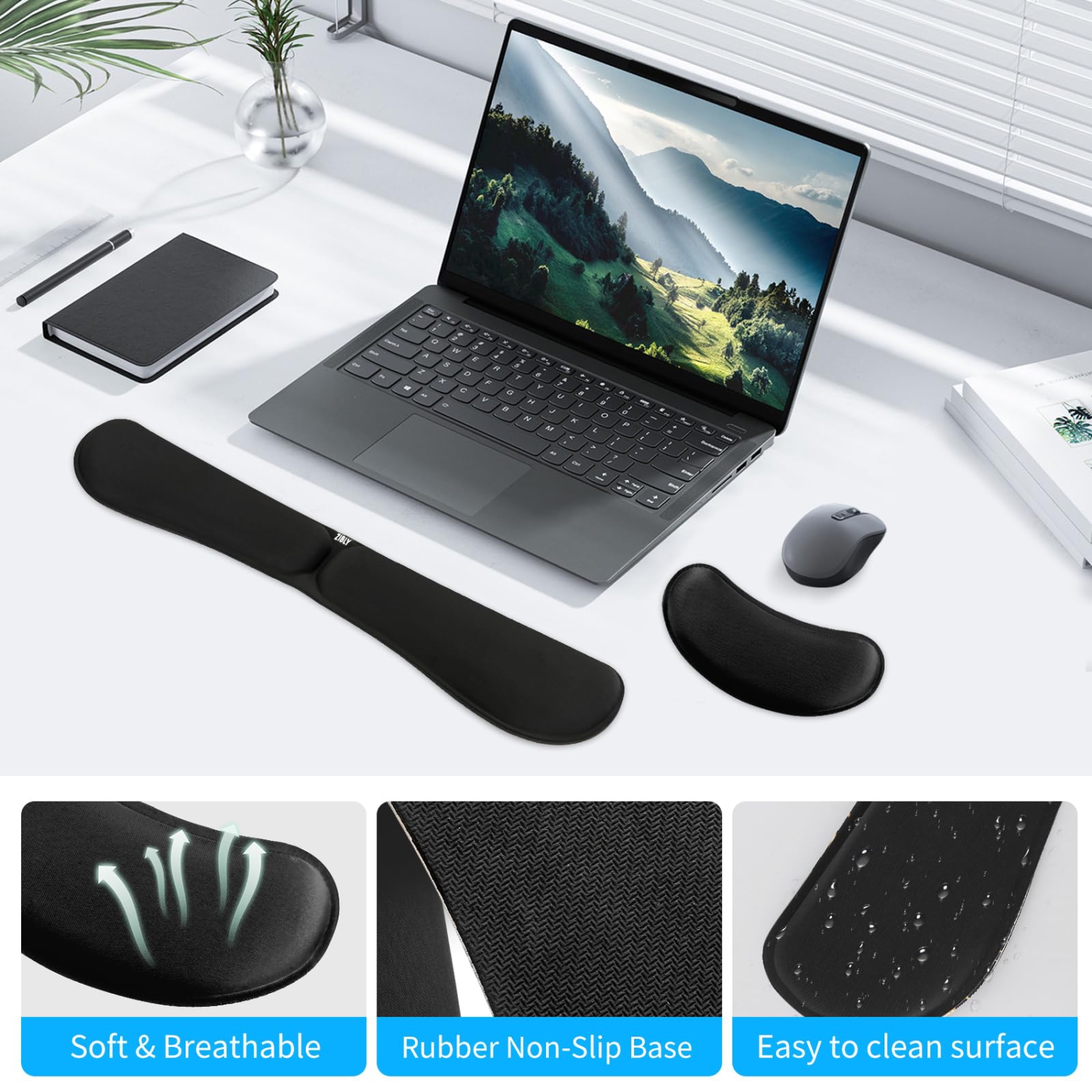 Ergonomic Gel Keyboard Wrist Rest & Mousepad Rests for Computer, Silky Memory Foam for Typing, Laptop Keyboard and Mouse Desk Pads Support Hand and