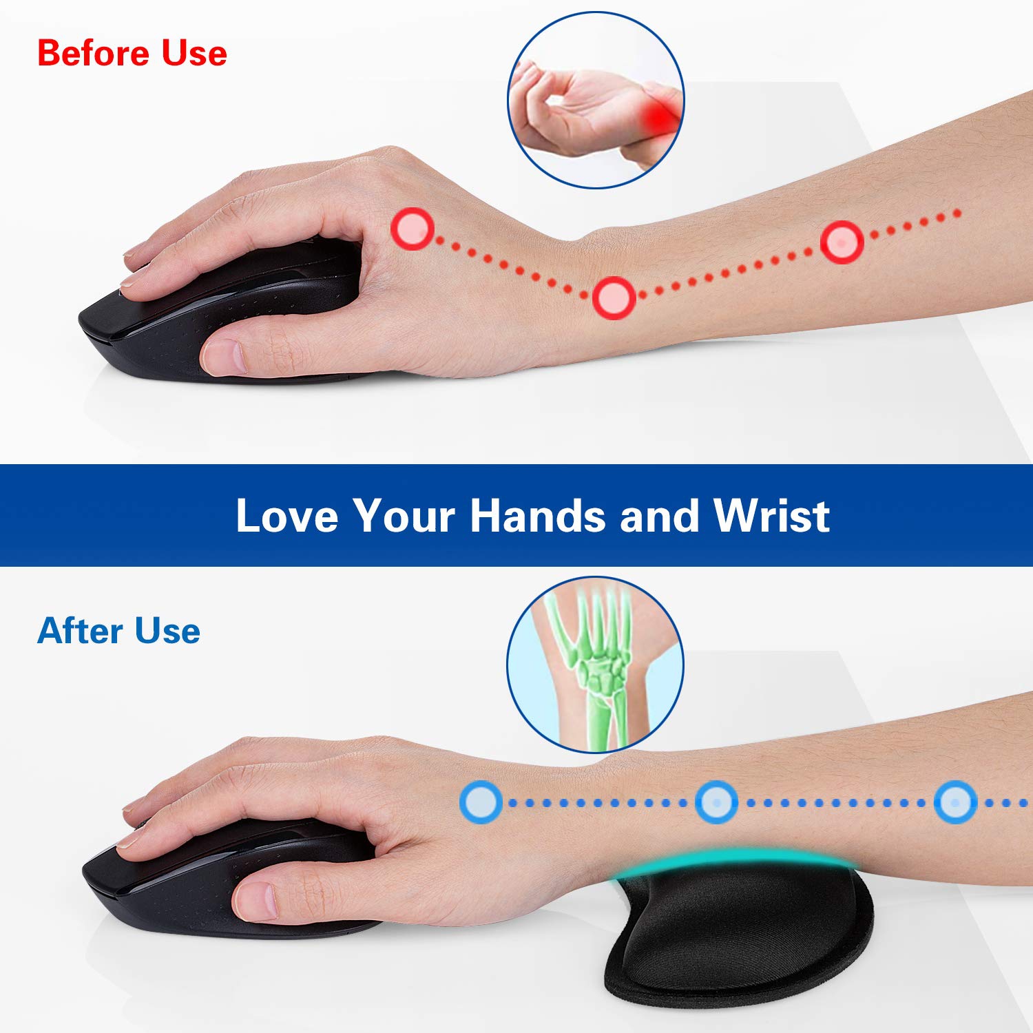 Mouse Wrist Rest, Canjoy 2 Pack Memory Foam Soft Fabric Mouse Wrist Rest Pad Support Cushion with Anti-Skid Rubber Base,Ergonomic Pain Relief Mouse