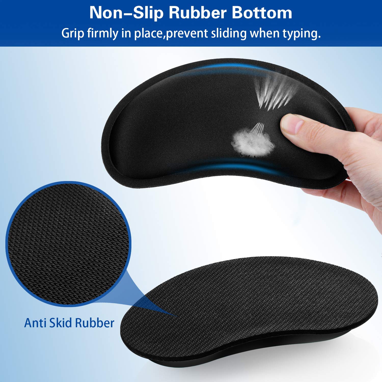 Mouse Wrist Rest, Canjoy 2 Pack Memory Foam Soft Fabric Mouse Wrist Rest Pad Support Cushion with Anti-Skid Rubber Base,Ergonomic Pain Relief Mouse