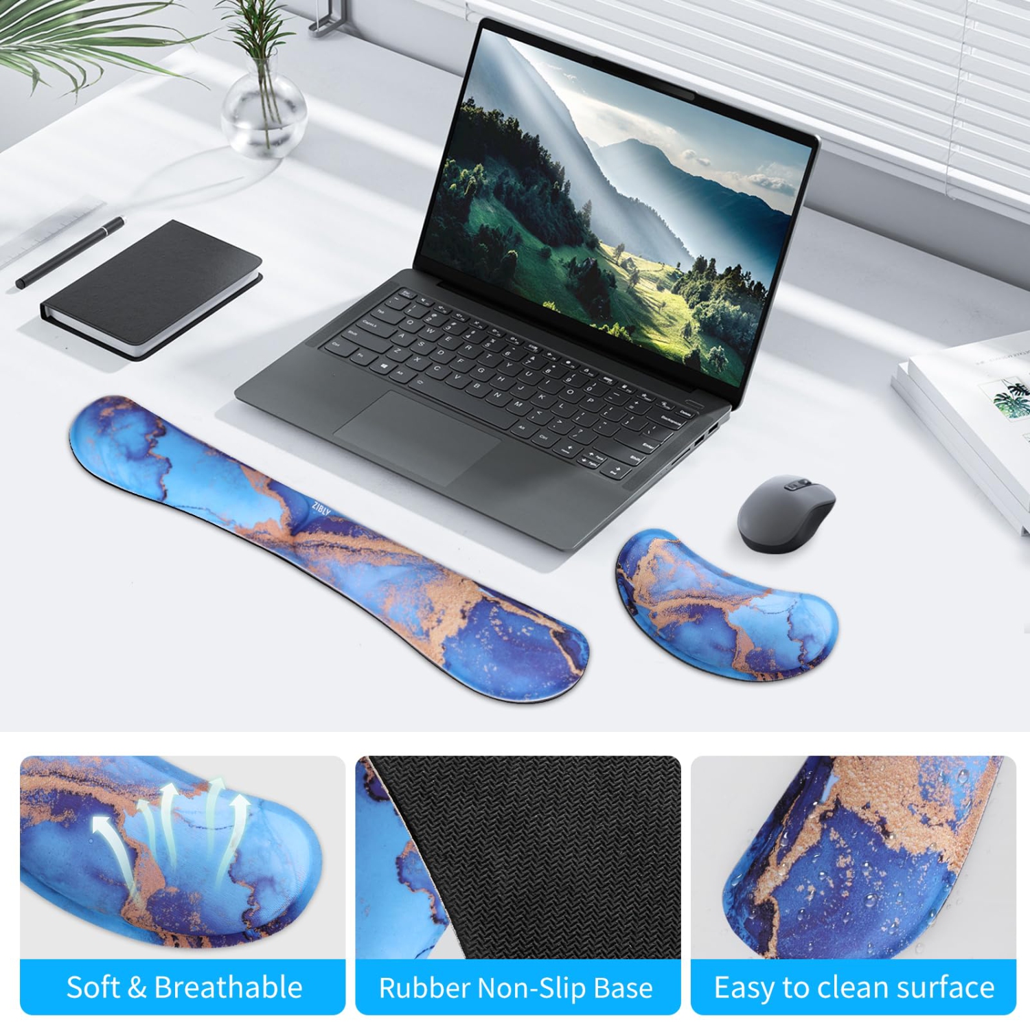 Ergonomic Gel Keyboard Wrist Rest & Mousepad Rests for Computer, Silky Memory Foam for Typing, Laptop Keyboard and Mouse Desk Pads Support Hand and