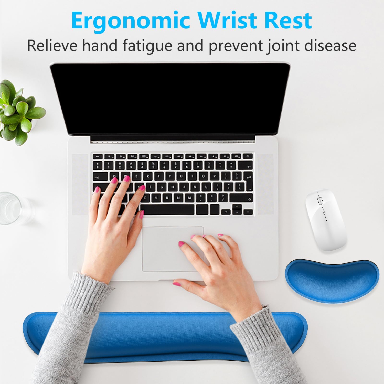 Enlarge Keyboard Wrist Rest, Memory Foam Wrist Cushion for Desk Mats Support, Cute Typing Pain Relief Keyboard Mouse Pad Rests Set with Non-Slip Base