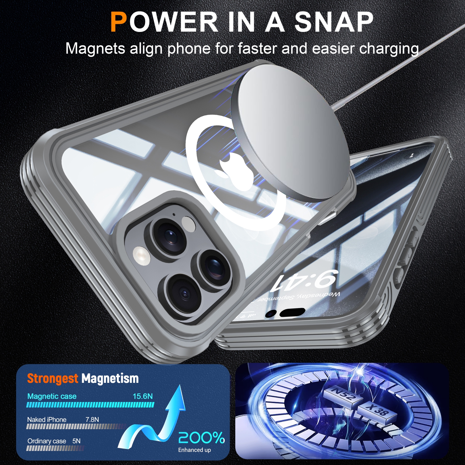 Étui magnétique pour iPhone 16 Pro Max de 6,9&nbsp;po [compatible MagSafe], protection militaire contre les chutes, protecteur d'écran en verre