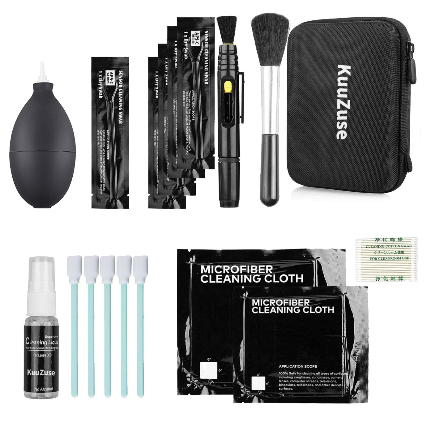 Professional DSLR Camera Cleaning Kit with APS-C Cleaning Swabs, Microfiber Cloths, Camera Cleaning Pen, for Camera Lens, Optical Lens and Digital