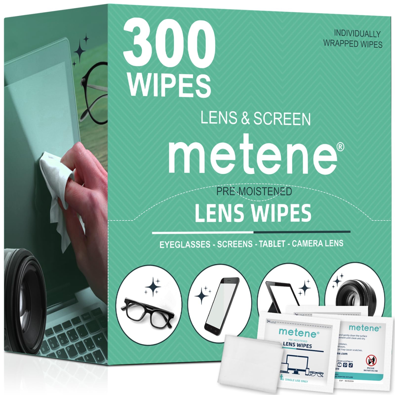 Lens Cleaning Wipes, 300 Pre-Moistened and Individually Wrapped Eyeglass Wipes,Glasses Cleaner-Great for Eyeglasses,Camera
