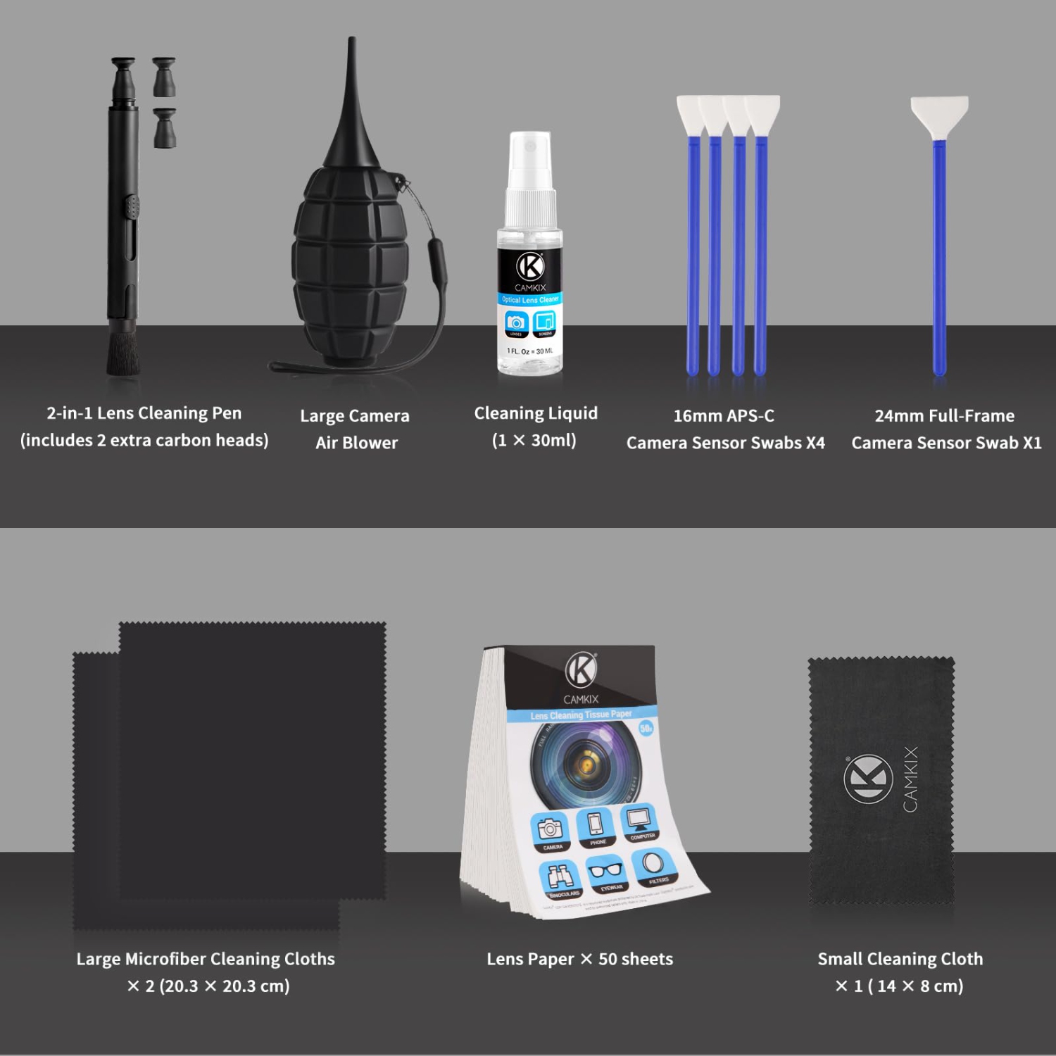 14-in-1 Camera Lens Cleaning Kit-Includes Advanced Large Silicone Air Blower,2in1 Lens Cleaning Pen,Dry Swabs, Cleaning Paper,30 ML Optical Lens