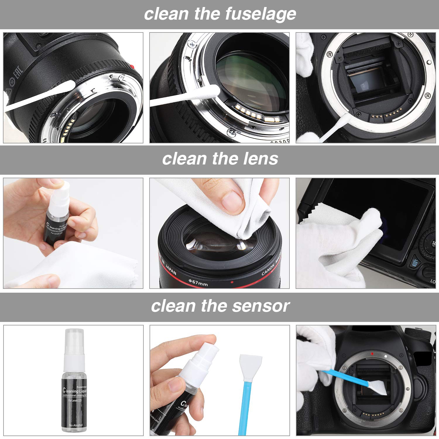17-in-1 Camera Cleaning Kit for DSLR Cameras, with Air Blower/Cleaning Pen/Detergent/Cleaning Cloth/Lens Brush/Carry Case