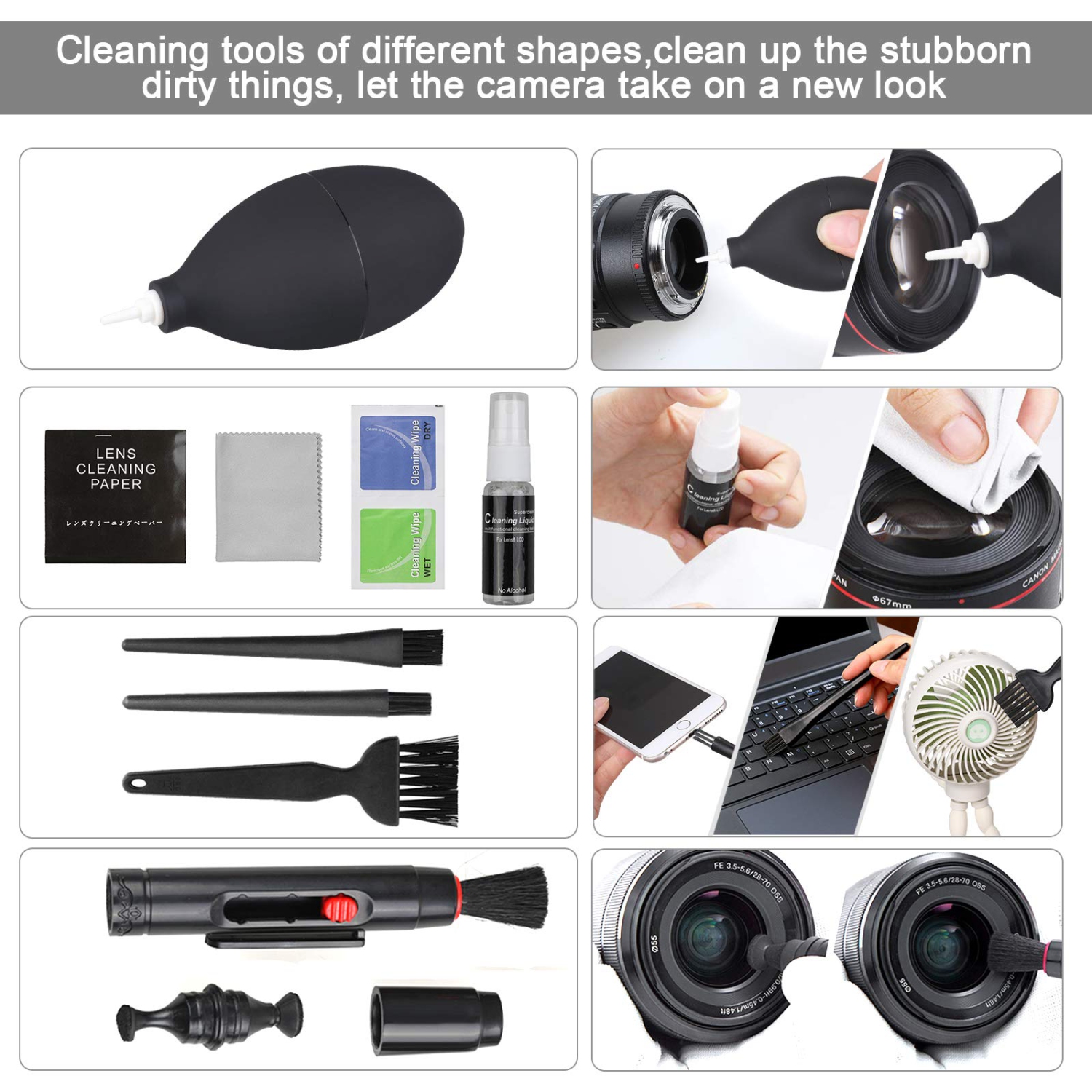 18-in-1 Professional Camera Cleaning Kit, DSLR Camera Cleaning Accessories, Rocket Air Blower/Lens Cleaning Pen/Cleaning Cloth/Lens Brush and Lens