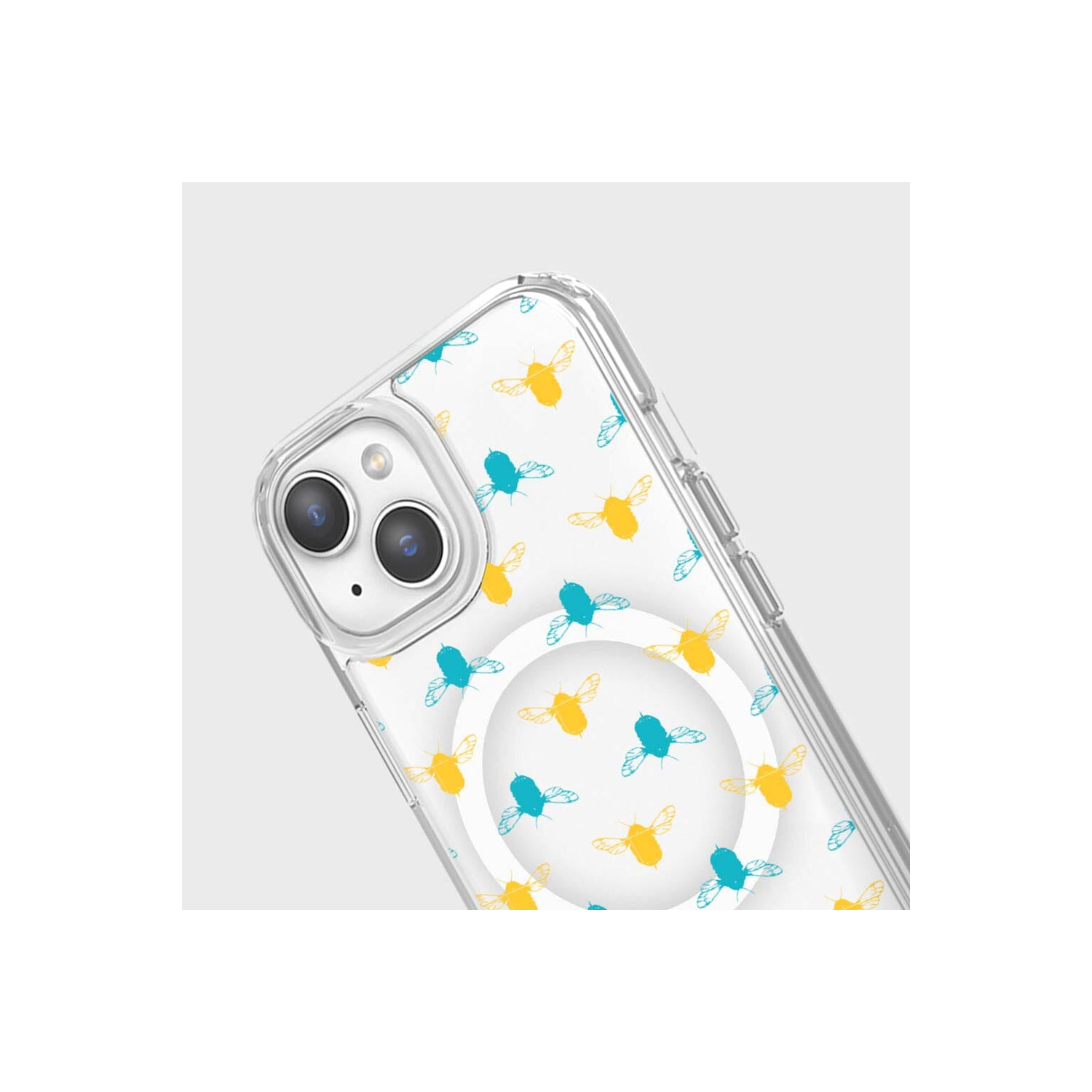 Étui transparent pour iPhone 16e - Motif Bumble bleu et jaune