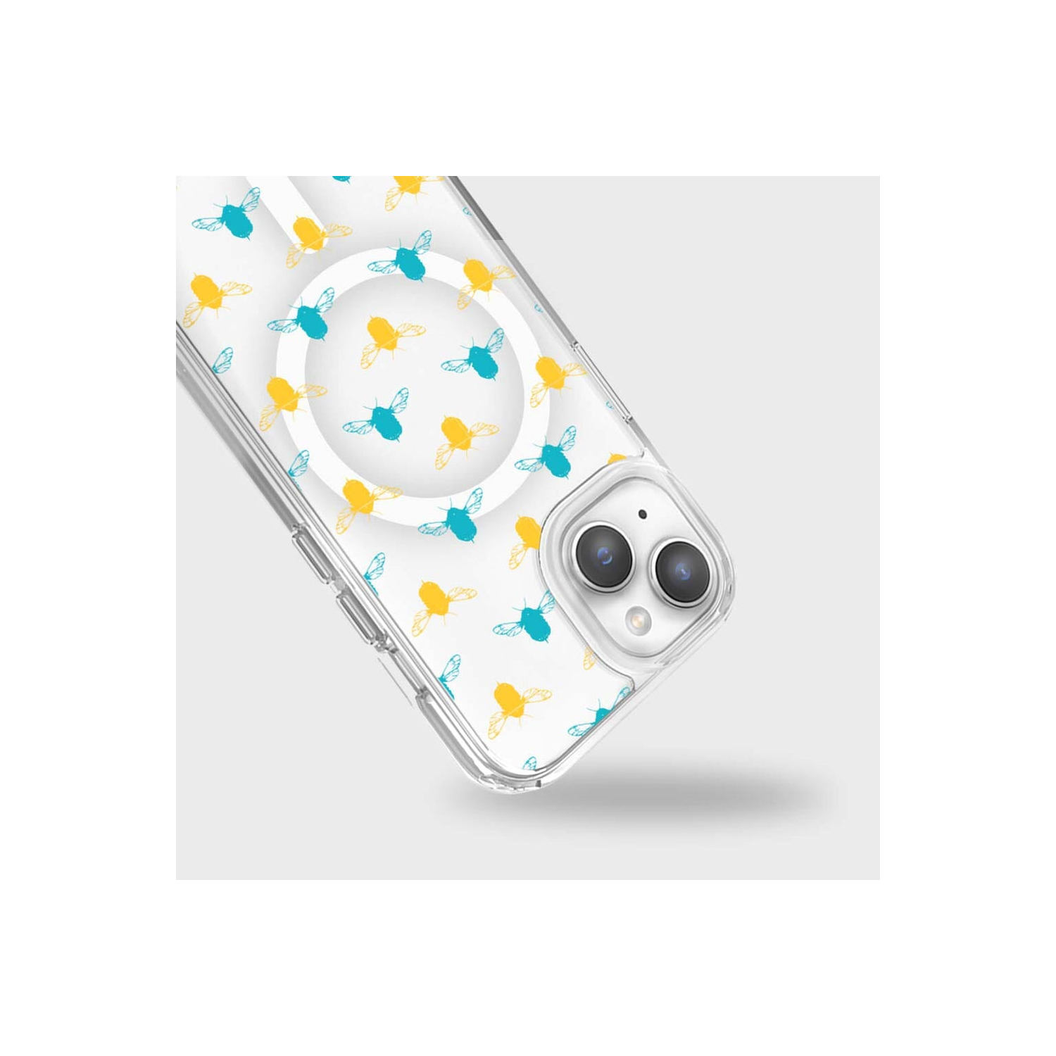 Étui transparent pour iPhone 16e - Motif Bumble bleu et jaune