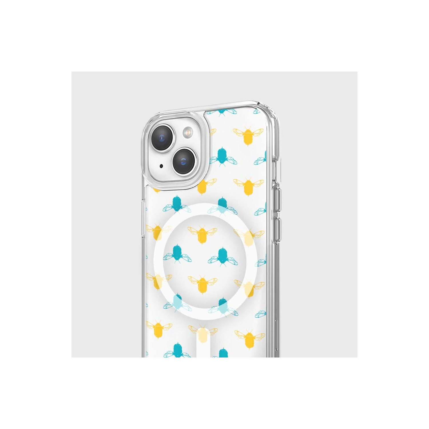 Étui transparent pour iPhone 16e - Motif Bumble bleu et jaune