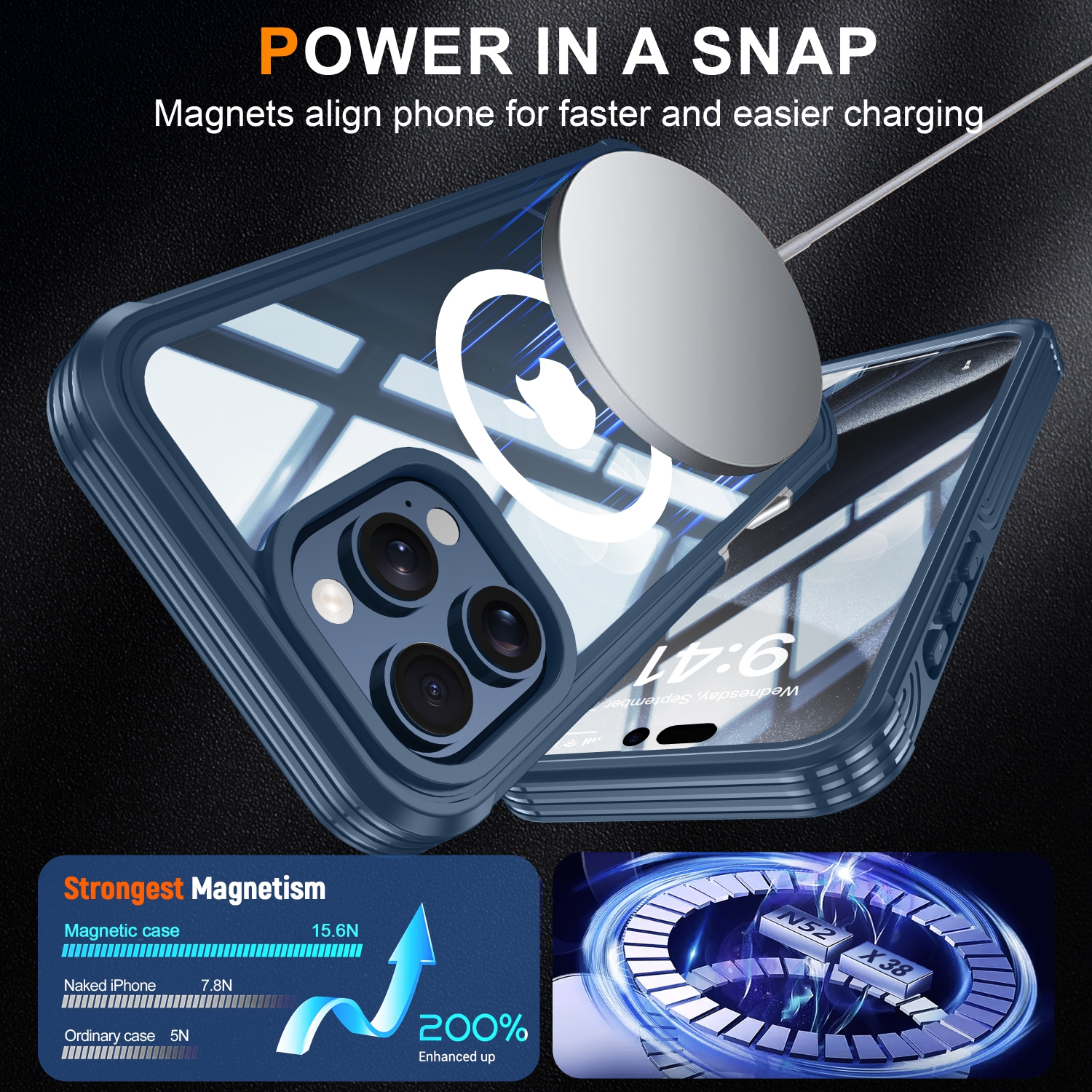 Étui magnétique pour iPhone 16 Pro Max de 6,9&nbsp;po [compatible MagSafe], protection militaire contre les chutes, protecteur d'écran en verre