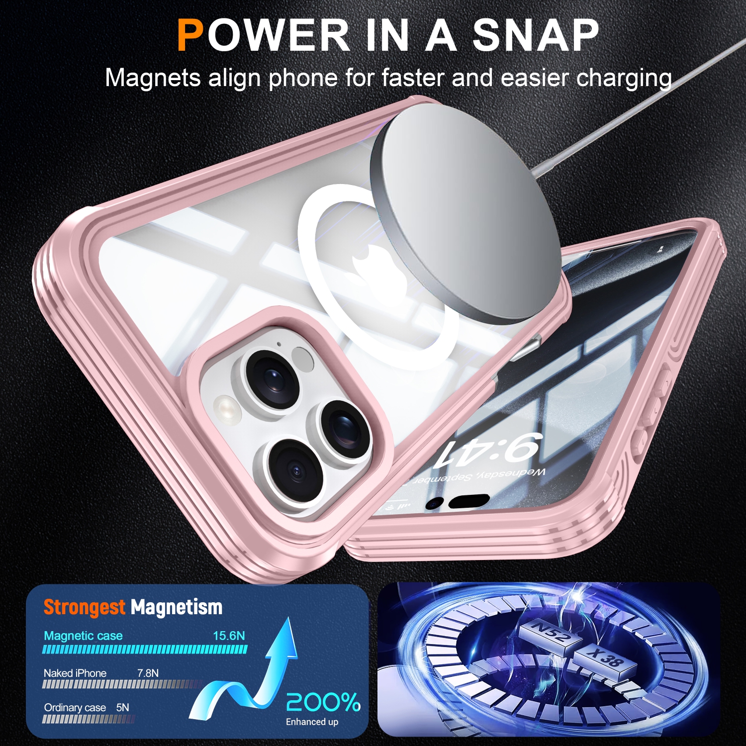 Étui magnétique pour iPhone 16 Pro Max de 6,9&nbsp;po [compatible MagSafe], protection militaire contre les chutes, protecteur d'écran en verre