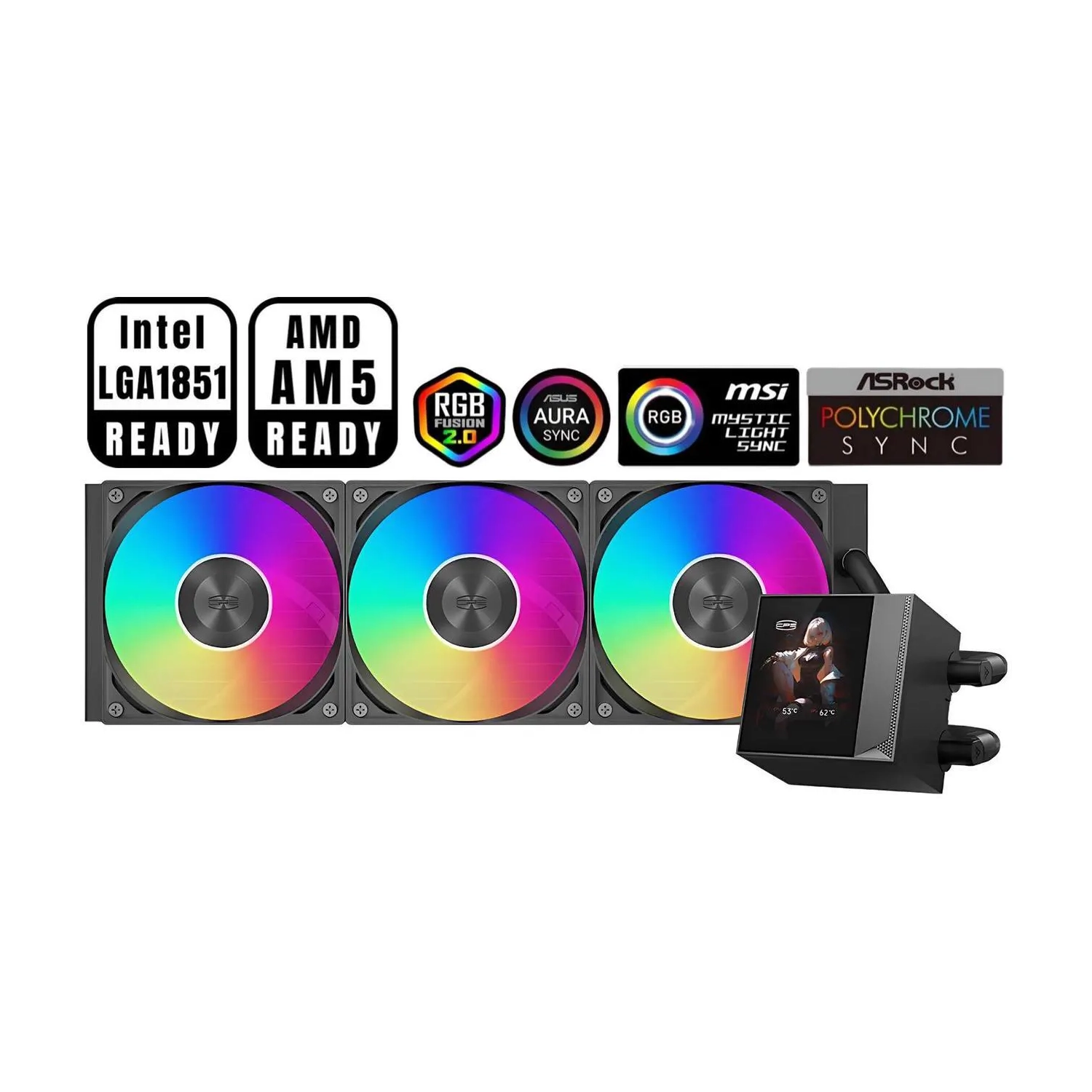 PCCOOLER CPS DC360 Pro ARGB Display AIO CPU Liquid Cooler, 360mm Radiator, 310W TDP, Customizable 2.4" IPS LCD Display, for Intel LGA