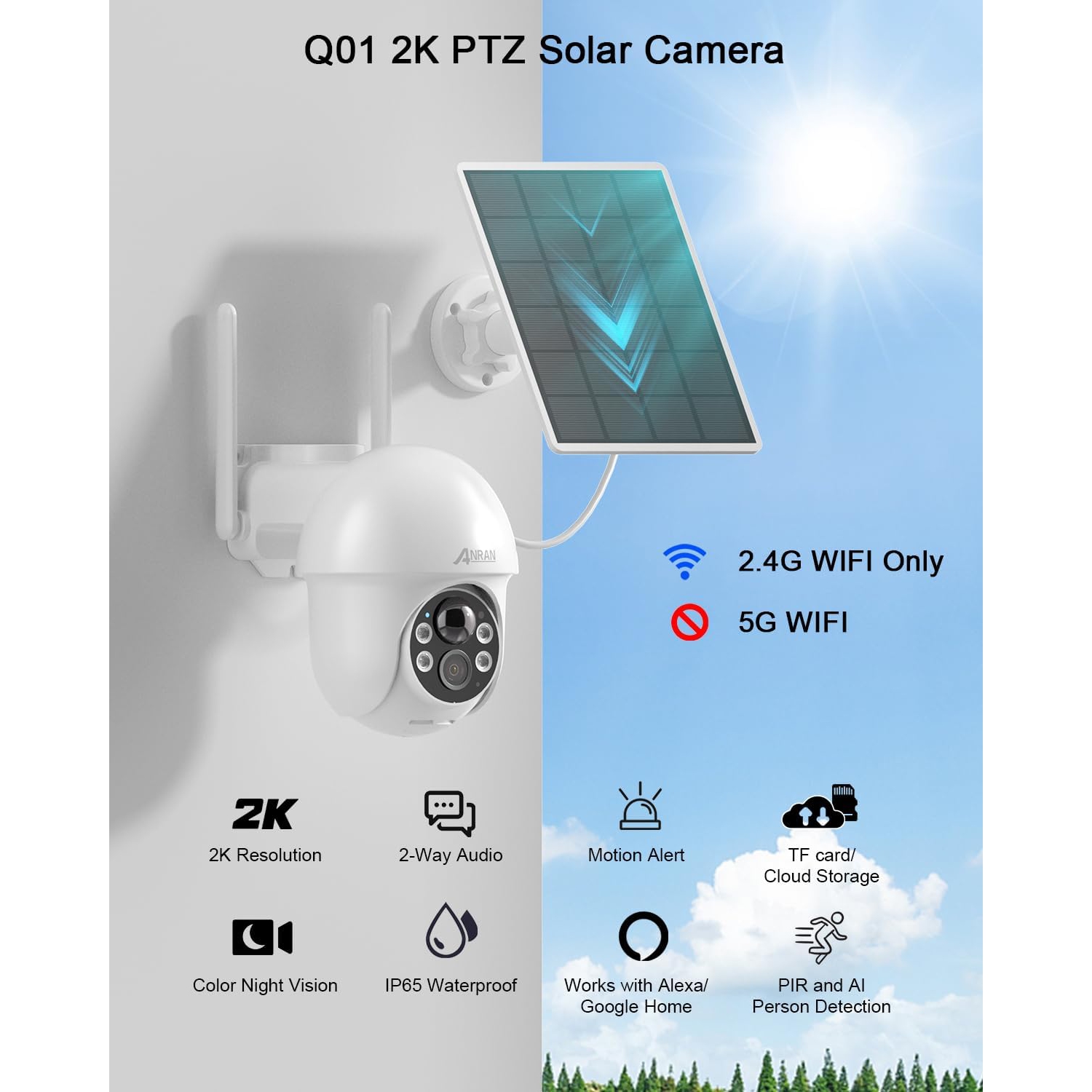 ANRAN 2K Security Camera Wireless Outdoor, Solar Outdoor Camera with 360° View, Smart Siren, Pan Tilt Control, 2-Way Talk and more - 2 Pack