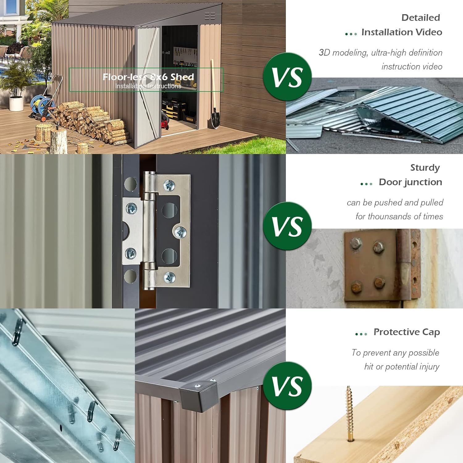 AECOJOY 6' x 8' Lean to Storage Shed Outdoor Storage, Storage Cabinet Shed Metal Wall Side Storage Sheds, Grey