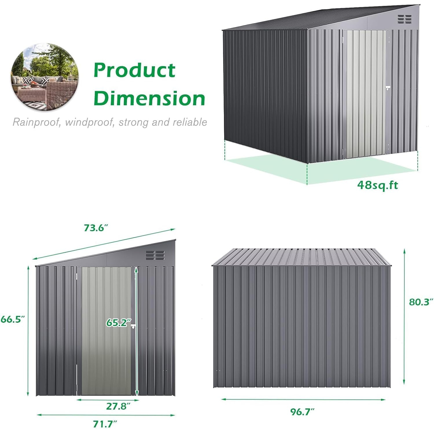 AECOJOY 6' x 8' Lean to Storage Shed Outdoor Storage, Storage Cabinet Shed Metal Wall Side Storage Sheds, Dark Grey