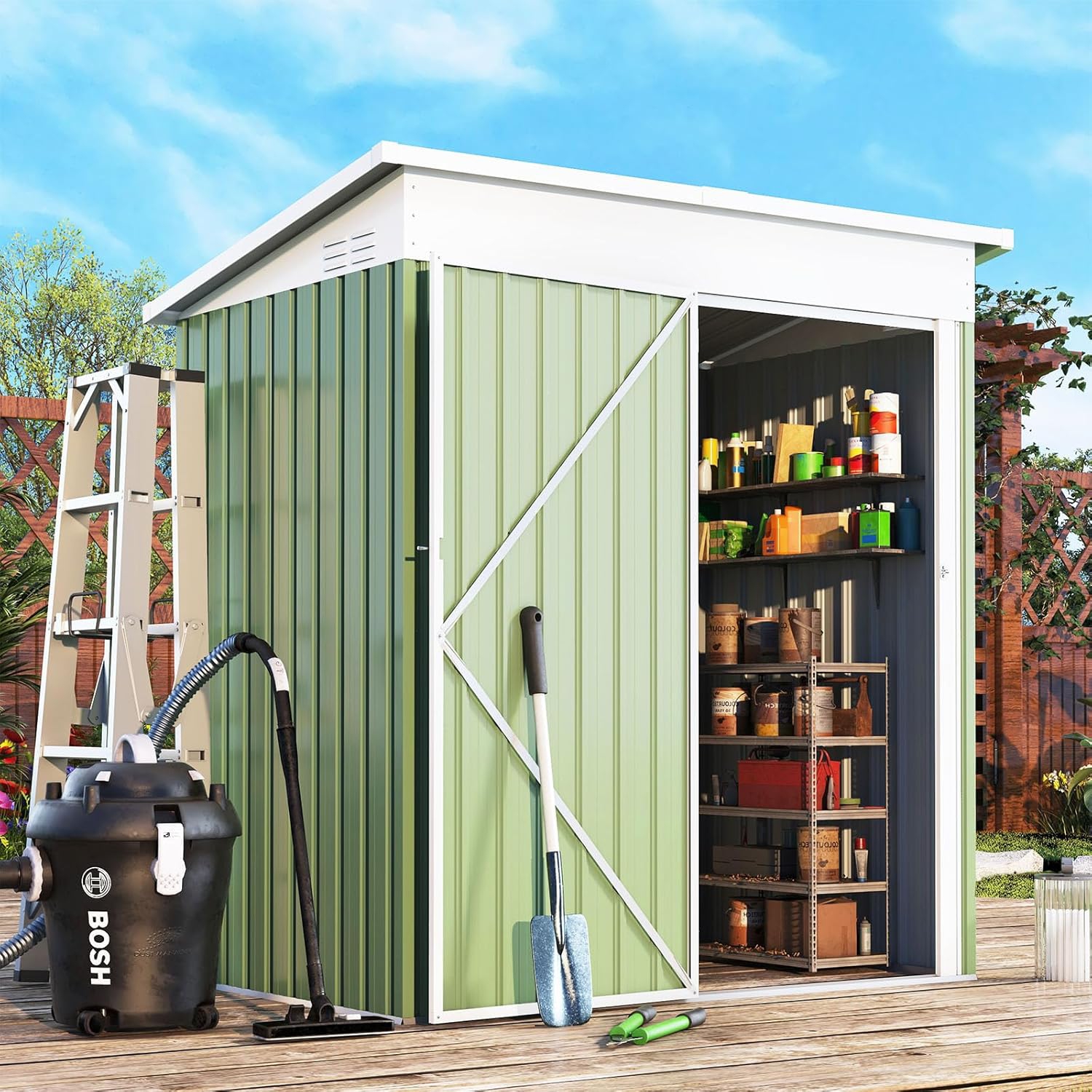 AECOJOY 5' x 3' Outdoor Storage Shed, Small Metal Shed with Design of Lockable Door, Green