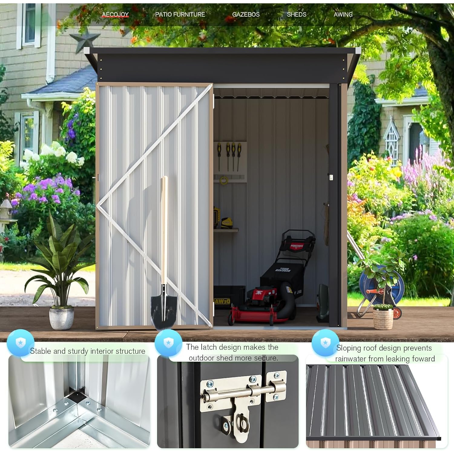 Remise extérieure AECOJOY de 5 x 3 pi, petite remise en métal avec conception de porte verrouillable, gris
