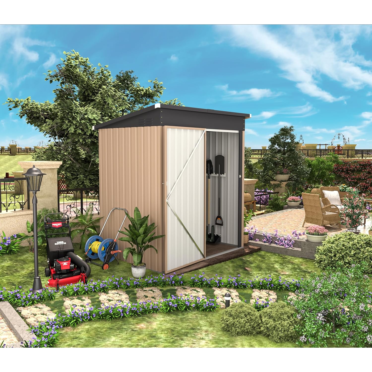 Remise extérieure AECOJOY de 5 x 3 pi, petite remise en métal avec conception de porte verrouillable, gris