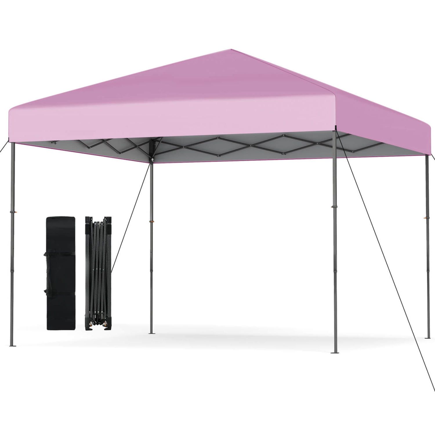 Costway 10 X 10 FT Pop up Canopy Tent with Portable Carrying Bag 8 Stakes 4 Wind Ropes Pink/Yellow/Beige/White/Gray/Navy